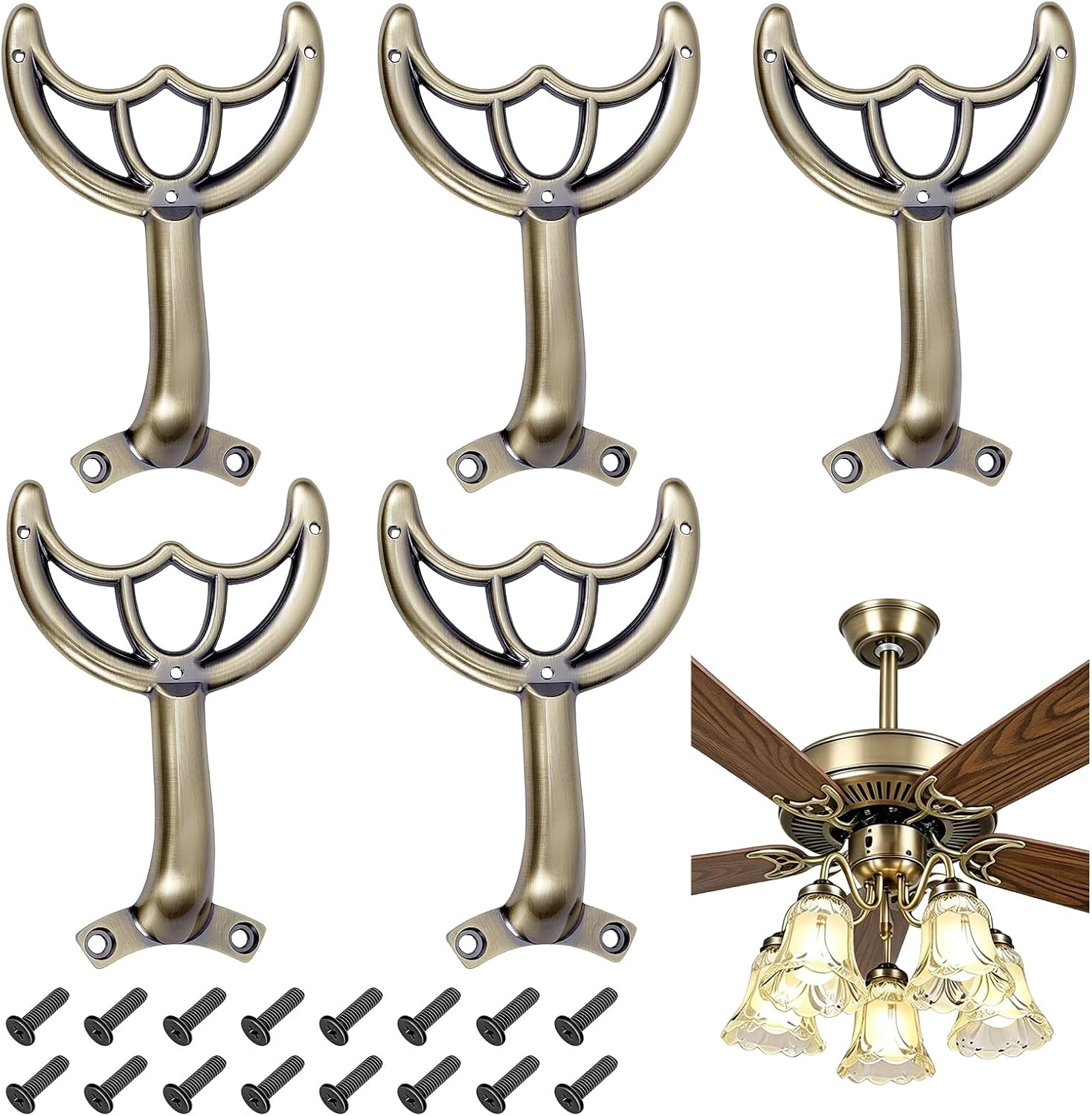 5 Pcs Ceiling Fan Blades Arms Replacement, Metal Ceiling Fan Blade Brackets Alloy Replacement Part Mounting Bracket Kit Fans Holder for Replacing The Worn FanBlades-Antique Bronze