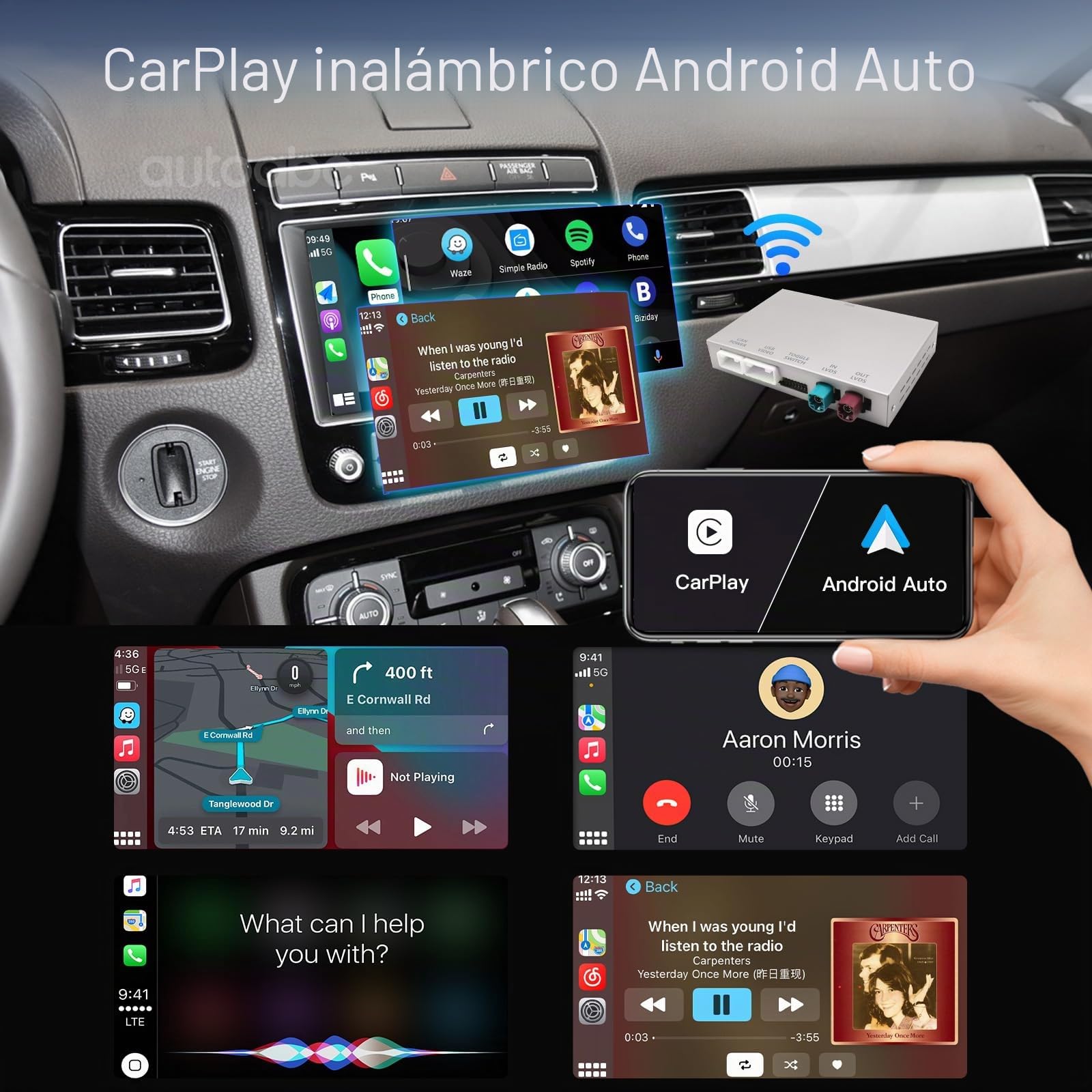 Módulo de modificación de coche inalámbrico Carplay/Android para Volkswagen Touareg RNS850 2011-2018, compatible con Mirrorlink y OEM Auto funciones