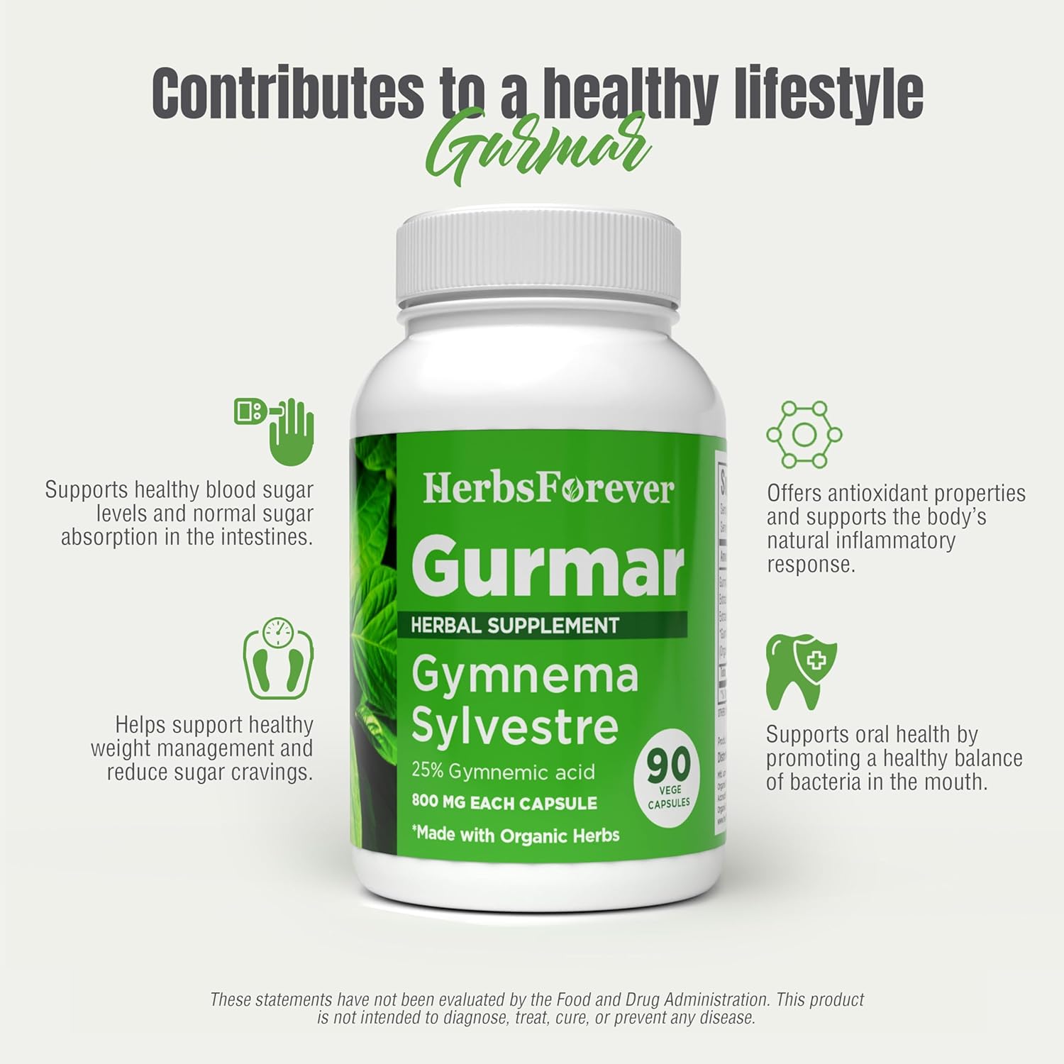 Herbsforever Gurmar Capsules – Gymnema Sylvestre – Herbal Supplement – 90 Capsules (Pack of 2)