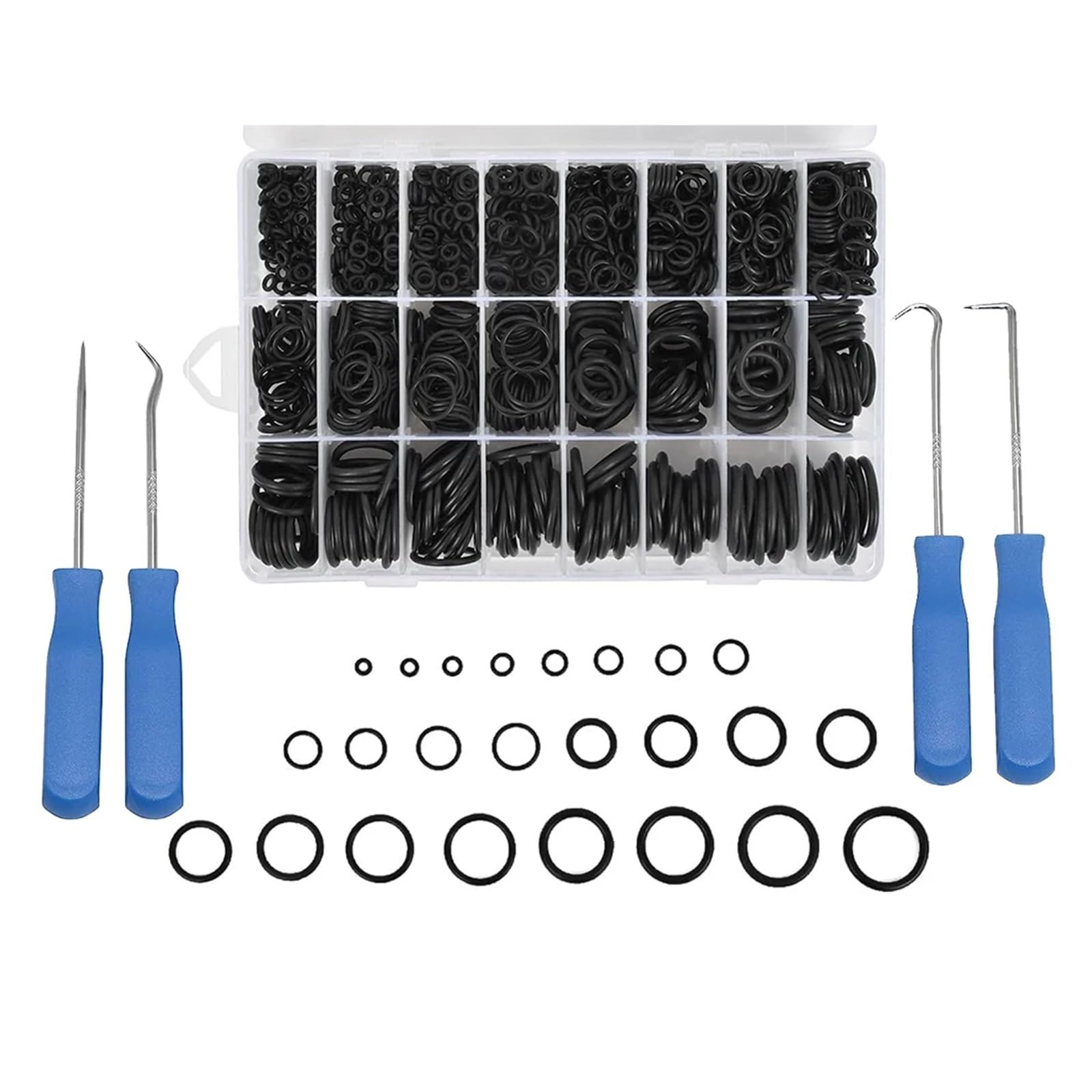 Juego de anillos de sellado de juntas tóricas de goma de 1200/740 Uds., juntas tóricas de caucho de nitrilo de alta presión, banda elástica de sellado NBR, juego de anillos O(740pcs with Tools)