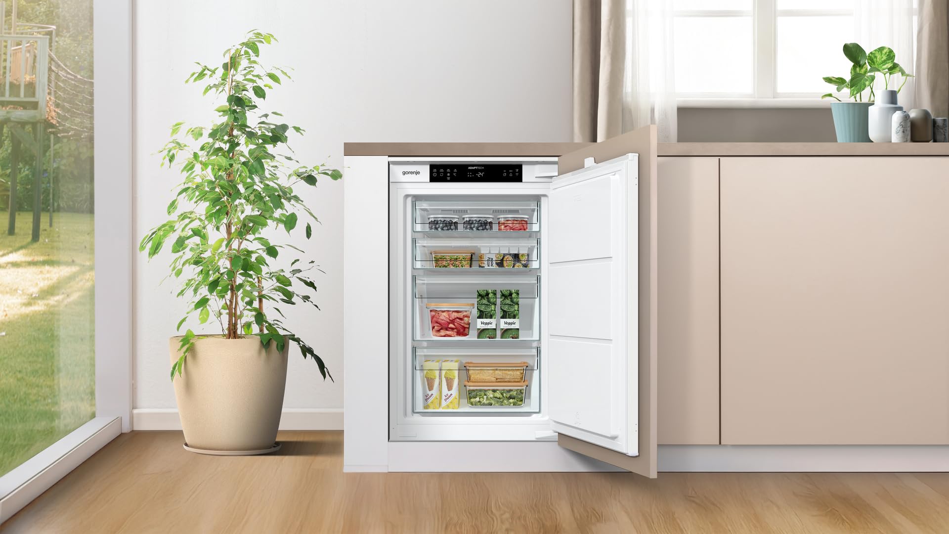 Gorenje FNCI508D61WFE Einbaugefrierschrank / 56er Nische/EEK D/ 91 Liter/ 33 dB/NoFrost/AdaptTech/Europäische Qualität/ConvertTotal/ConnectLife/FastFreeze/BxHxT 54×87,5 ×54,5 cm/Weiß