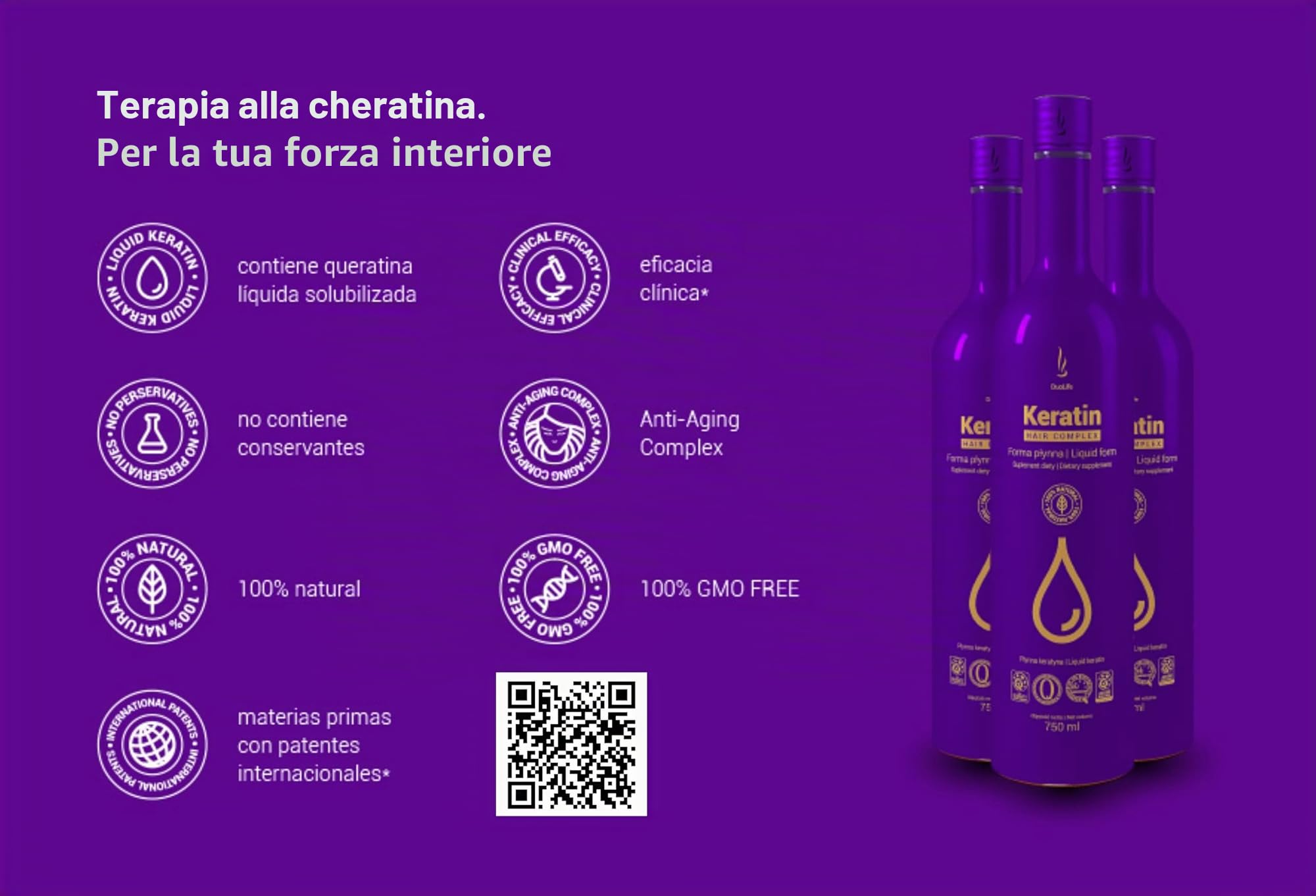 DuoLife Siero alla cheratina, 750 ml, per rinforzare i capelli, unisex, per adulti