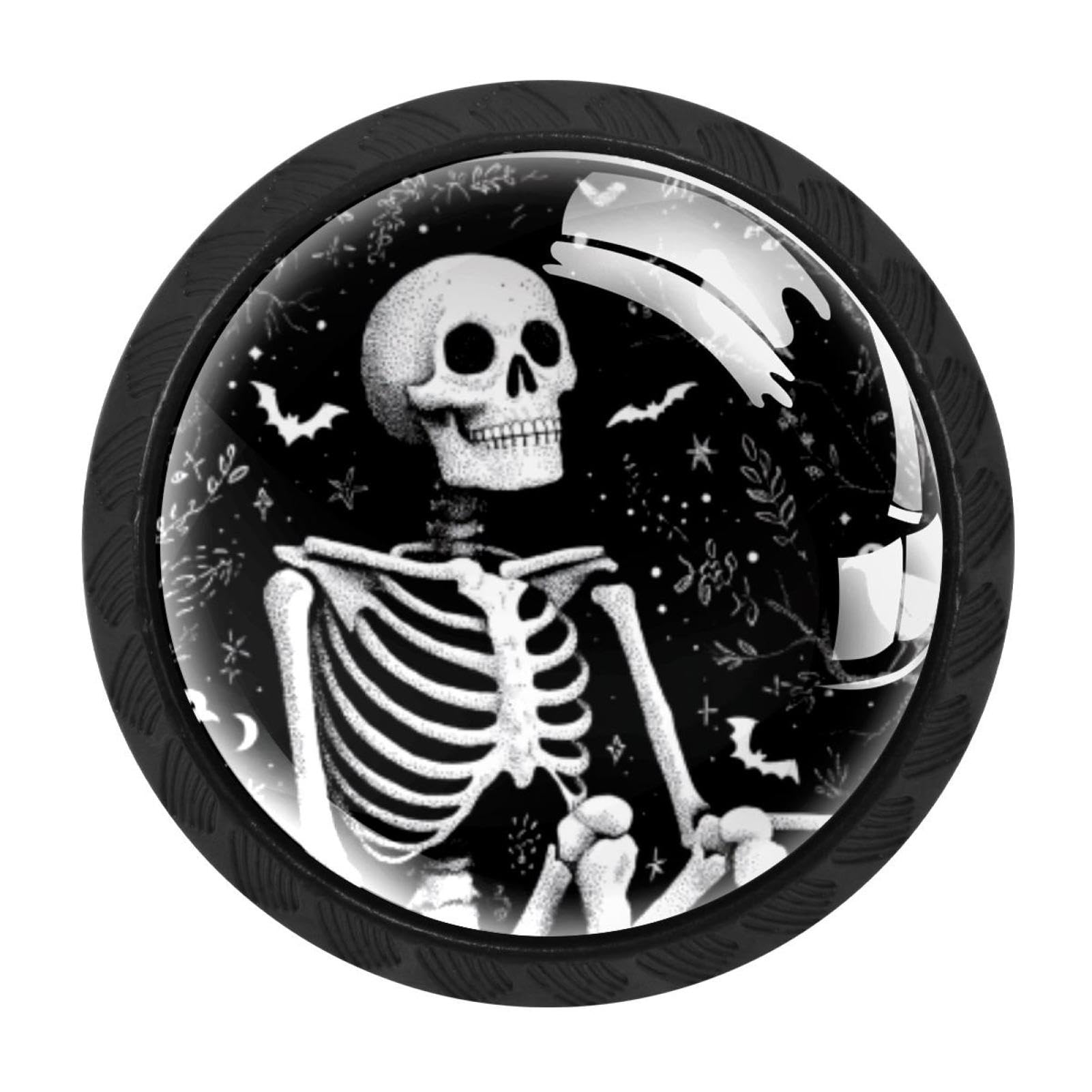 CHENZZZZ 4Pcs Halloween Skeleton Drawer Knobs Black Cabinet Knobs Cupboard Handles Hardware Round Door Pull Handle for Cabinet Wardrobe Drawer Bedroom Bathroom Furniture