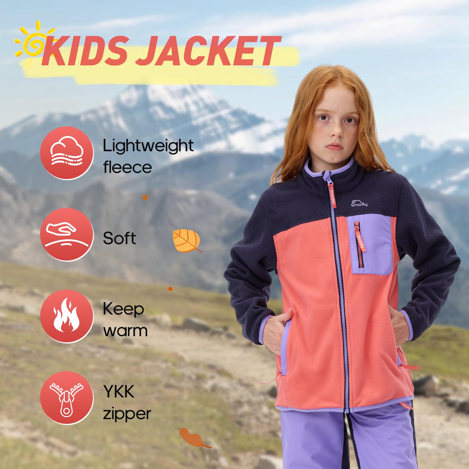 SMONTY Veste polaire enfant, Veste légère zip extérieur garçons et filles, Manteau doux chaud superposable