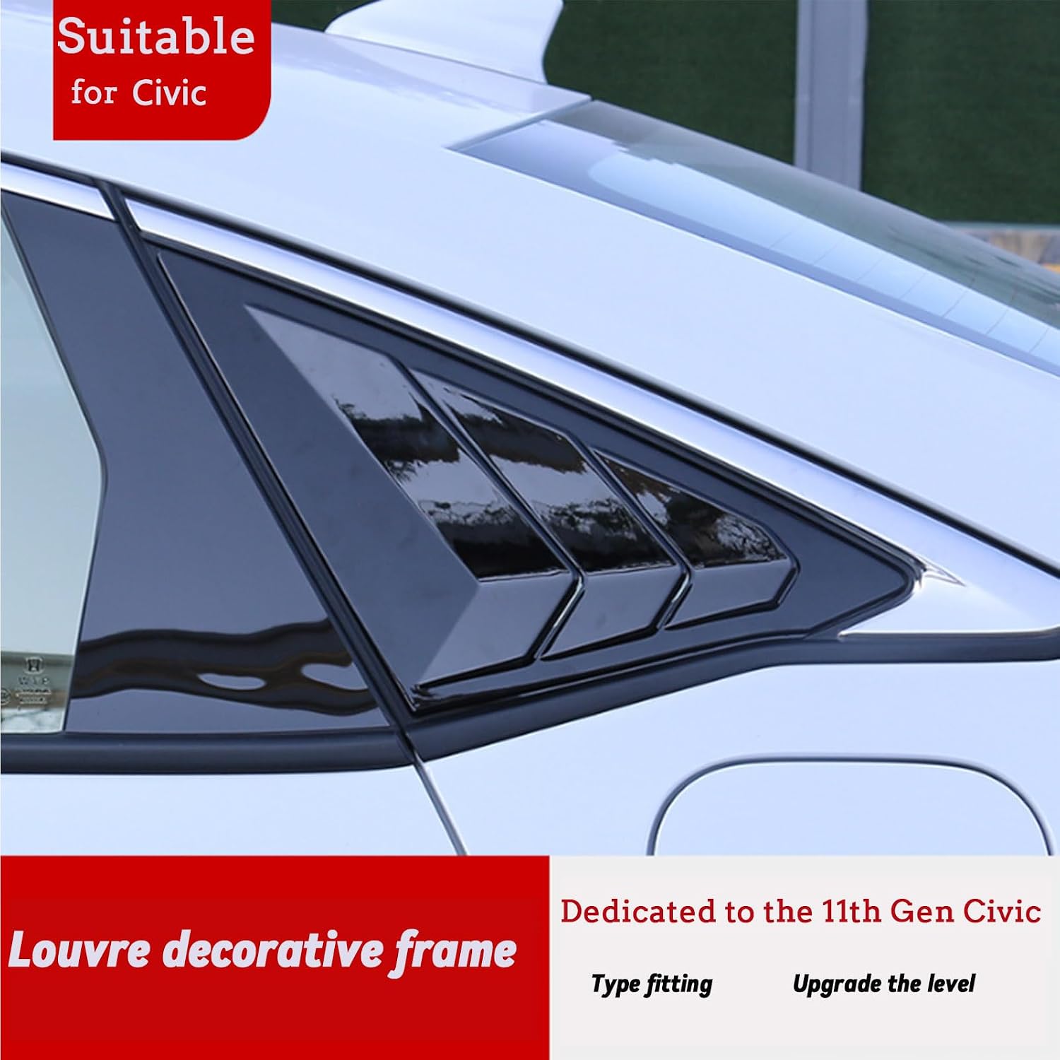 Rear Side Window Louvers Compatible with Civic Sedan 2022 2023 2024 2025 Sport Decoration Accessories Air Vent Scoop Louver Window Scoop Louver Cover Glossy Black