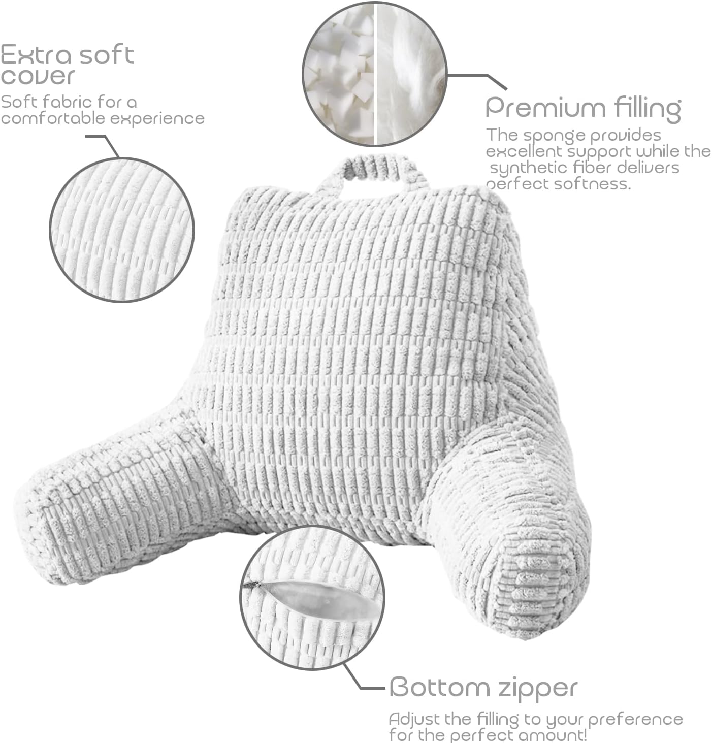 Reading Pillows for Sitting in Bed Adult, Back Rest Pillow for Sitting in Bed and Chair， Back Support Chair Pillow for Couch Support for Adult Backrest Pillows for Reading White