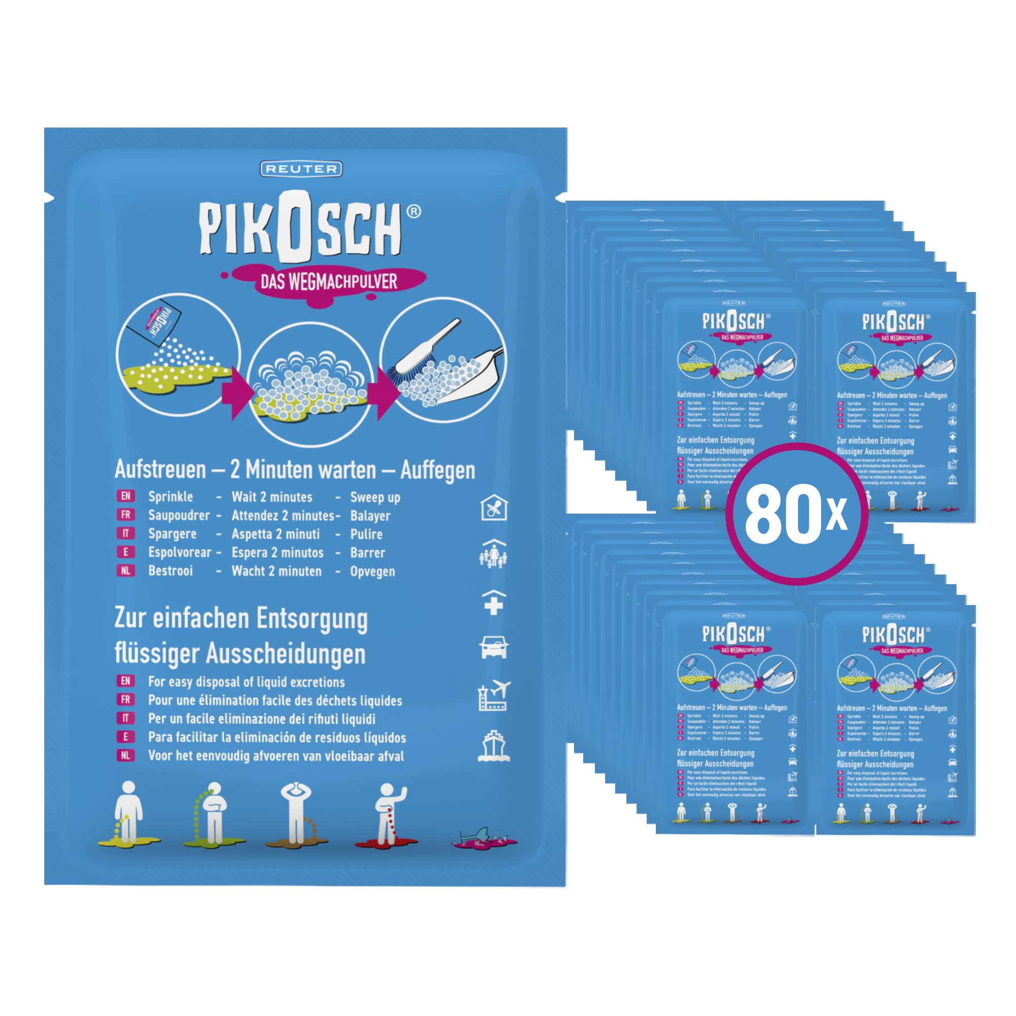 La polvere pulente definitiva: Superabsorber assorbe liquidi e odori come vomito, urina, feci, sangue e acqua – per la tua famiglia – elevata capacità assorbente (confezione da 80, 34,5 g)
