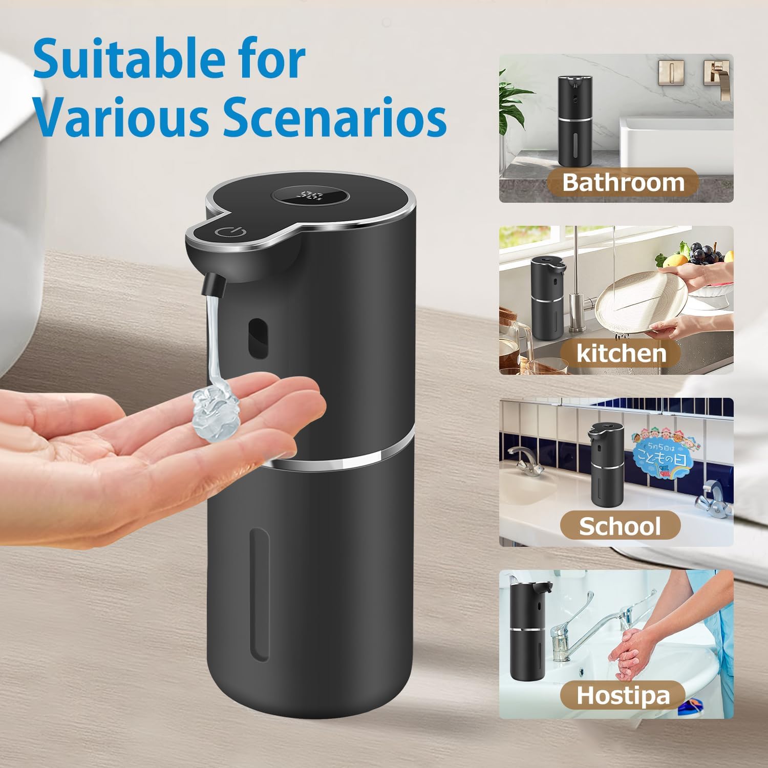 Automatic Liquid Soap Dispenser 12.8oz, Rechargeable & 6 Levels Soap Adjustable with Digital Display, Wall Mount, Waterproof, Touchless Hand/Dish Soap Dispenser for Kitchen, Bathroom, Hotel - Image 7