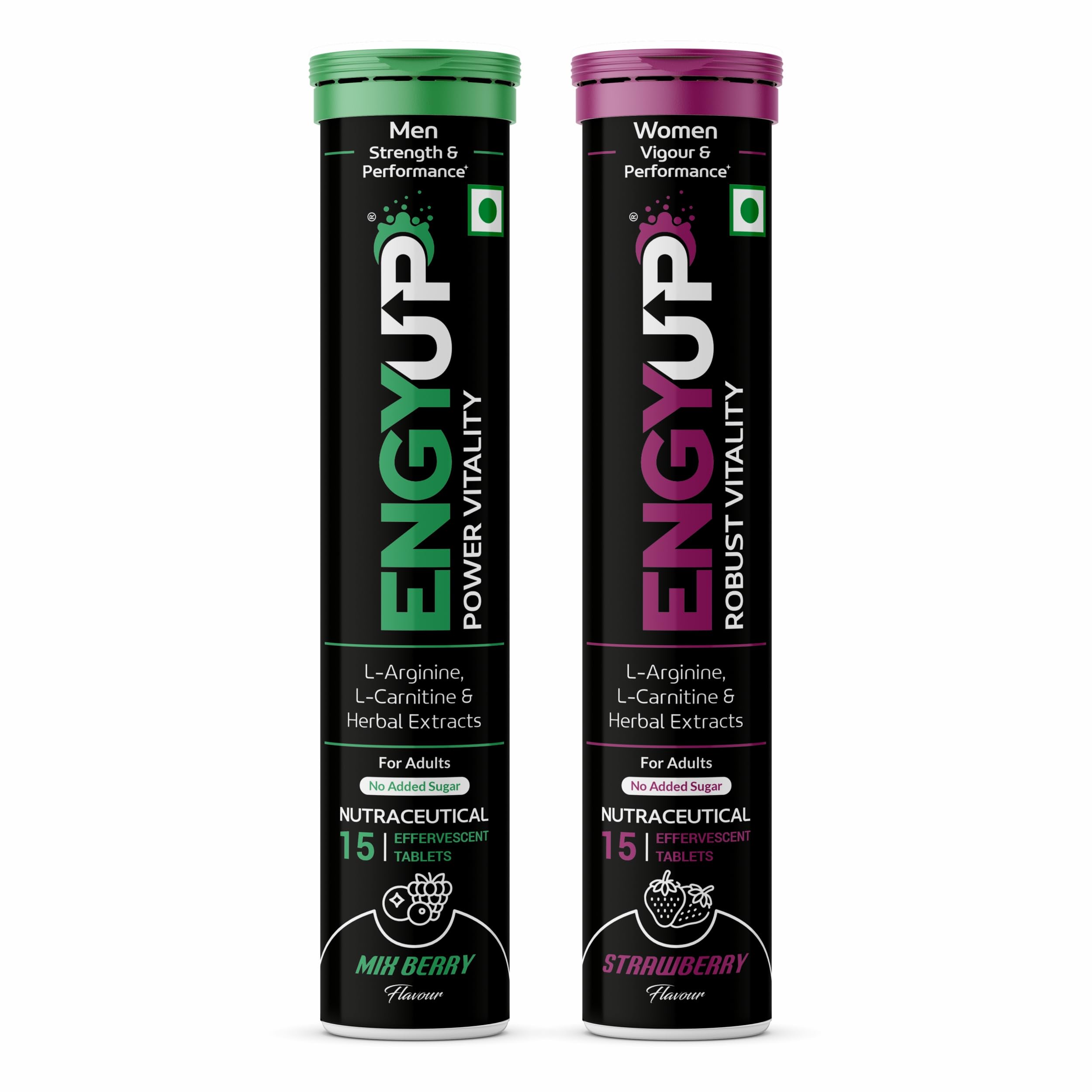 ENGYUP Vitality Combo Pack for Man & Woman | Strength & Stamina | Herbs Ingredient, Arginine, Carnitine | 15 + 15 Effervescent Tablets