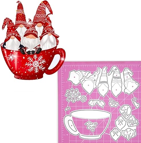 Miniatura 5 de 5 piezas de troqueles de metal de gnomo de Navidad, Papá Noel pequeño en copos de nieve, plantillas cortadas para manualidades, álbumes de recortes,