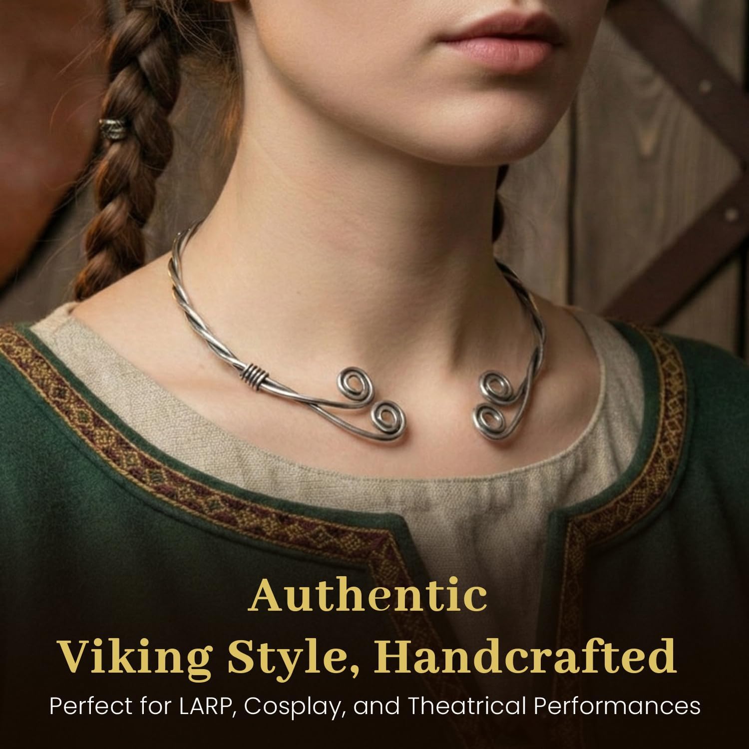 ARTIZANSTORE Medieval Braided Silver Torc Necklace Forged Iron Neck Torc, Viking Torc, Medieval Halloween Torc Party Wear Torc Nordic Torc, Handforged Torc, Costume Reenactment