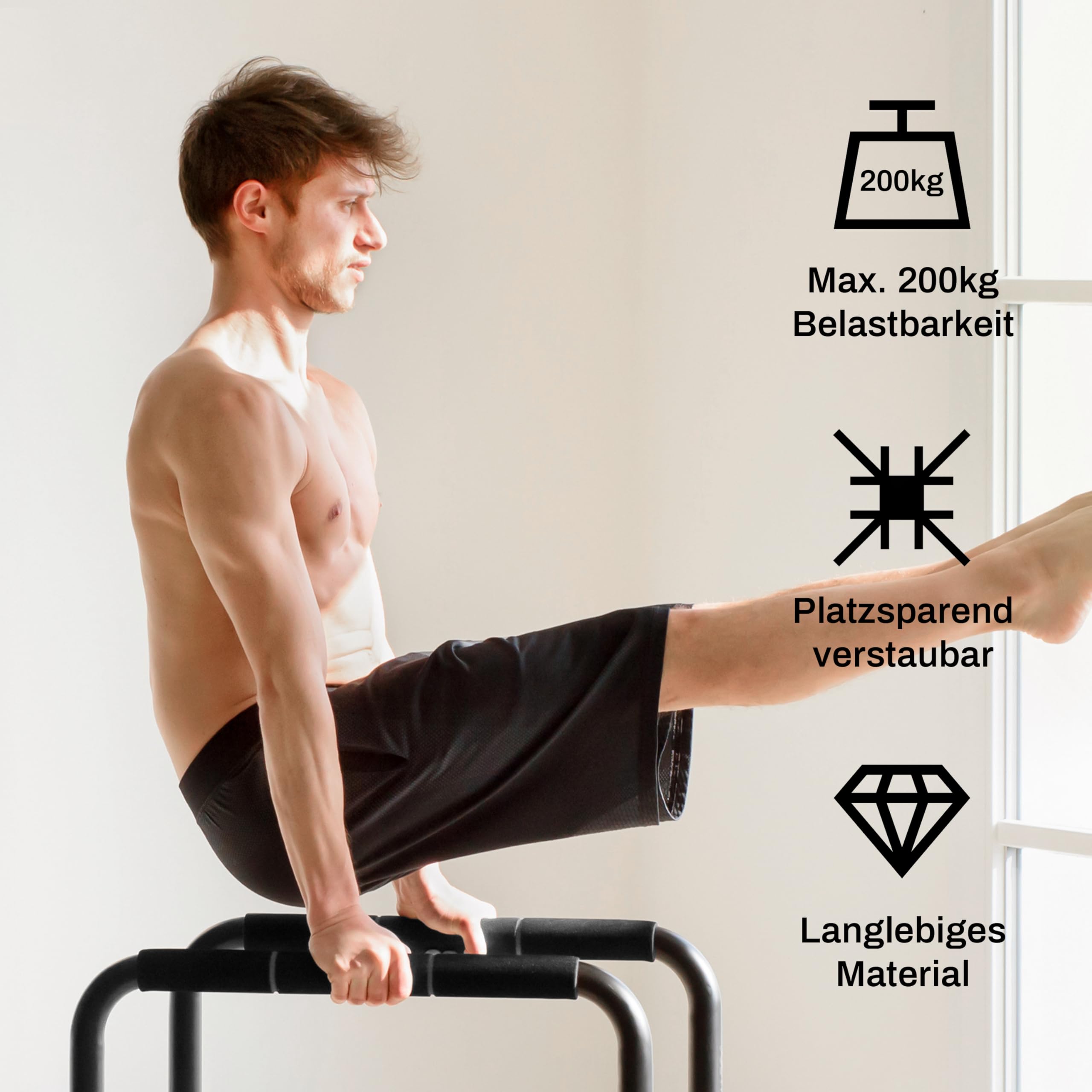Dip Station Bar Barren – Höhenverstellbar, Breitenverstellbar, bis 200 kg belastbar – mit Verbindungsstück, rutschfest – für Calisthenics, Dips & Krafttraining