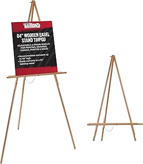 U.S. Art Supply 64" Wooden Easel Stand - Adjustable A-Frame Tripod for Painting, Drawing, Photos & Signs - Lightweight Easels, Wood Easel Stand for Sign Wedding Display 40" Canvas Capacity