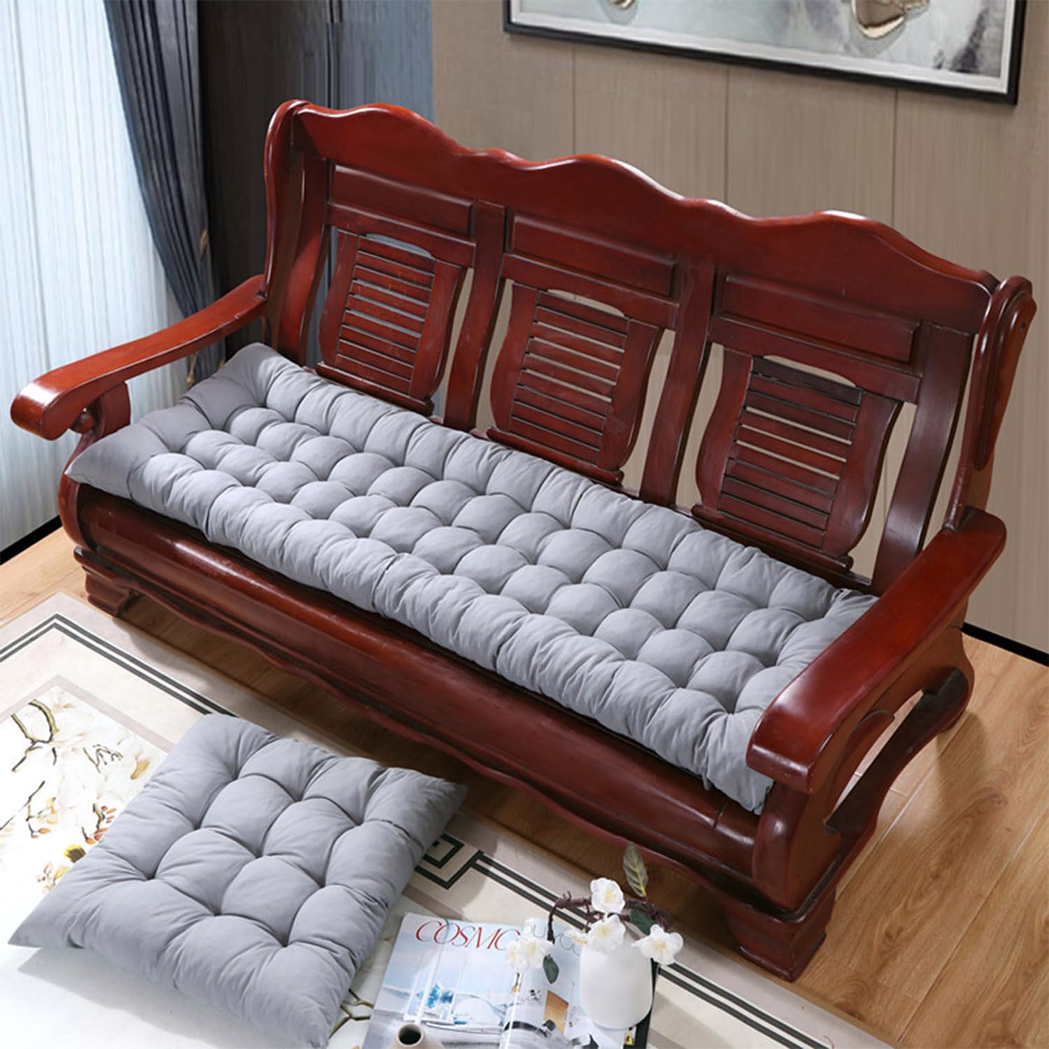 Bequemes Sitzkissen für Gartenbank, 2-/3-Sitzer, rutschfest, rechteckig, für Chaise/Wippe, 140 x 50 cm, Beige, Outdoor-Sitzkissen