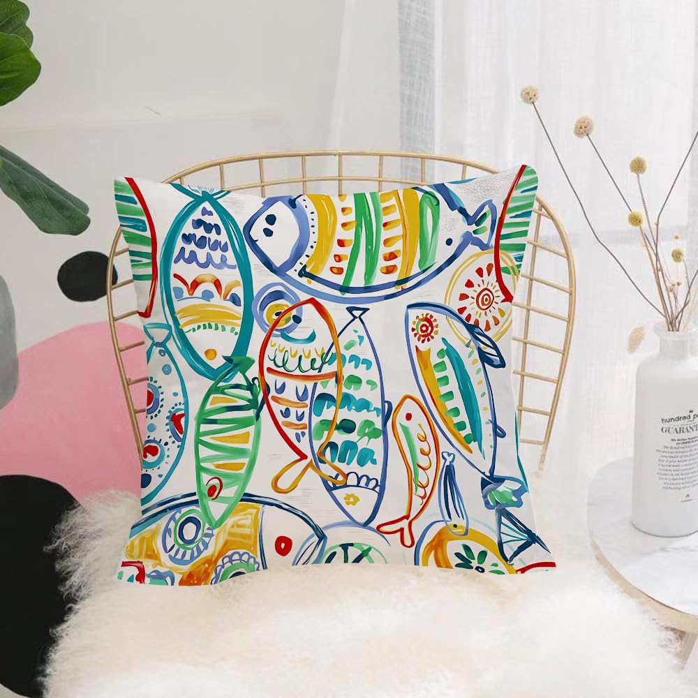 HYMSXW Cushion Cover,Throw Pillow Case Home Decorative for Living Room Bedroom Sofa Chair 20X20 Inch,Cute pattern background with fishes in doodle style,Pillowcase 50X50cm