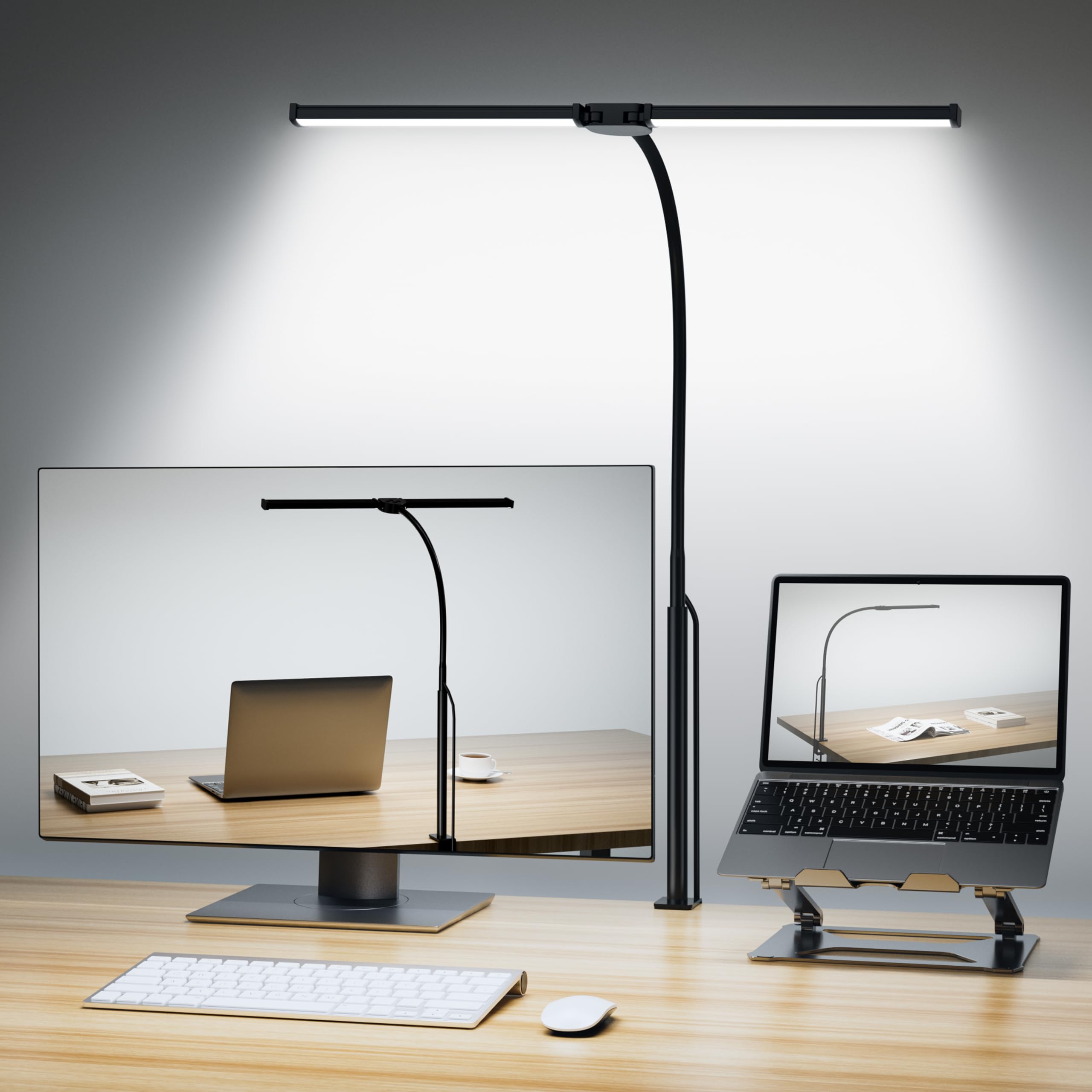 Voncerus LED Desk Lamp for Home Office, Double Head Desk Light with Clamp Global Recycled Standard Global Recycled Standard Global Recycled Standard