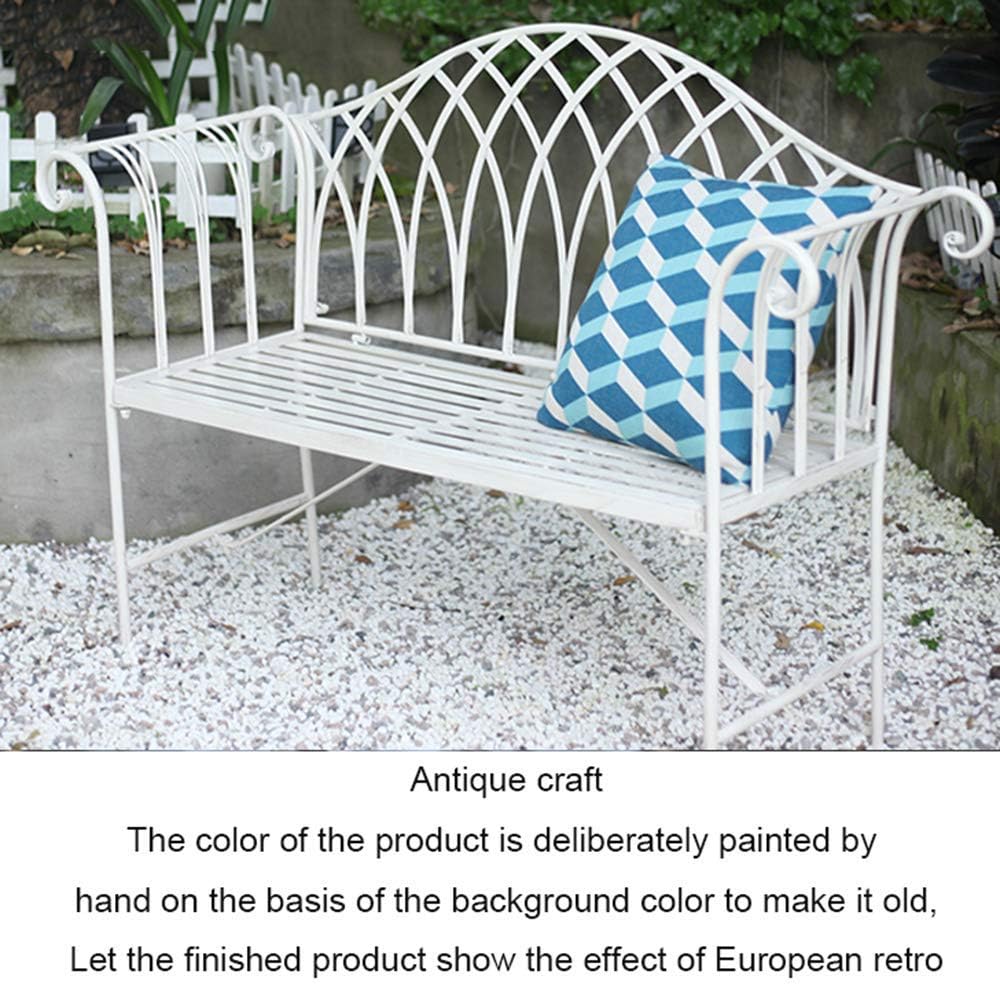 Terrace Garden Bench Outdoor Metal Bench Leisure Two-seat Bench with backrest and armrest Courtyard Porch seat with cast Iron Frame Weatherproof Lawn Deck Furniture (Pure White) (Pure White)