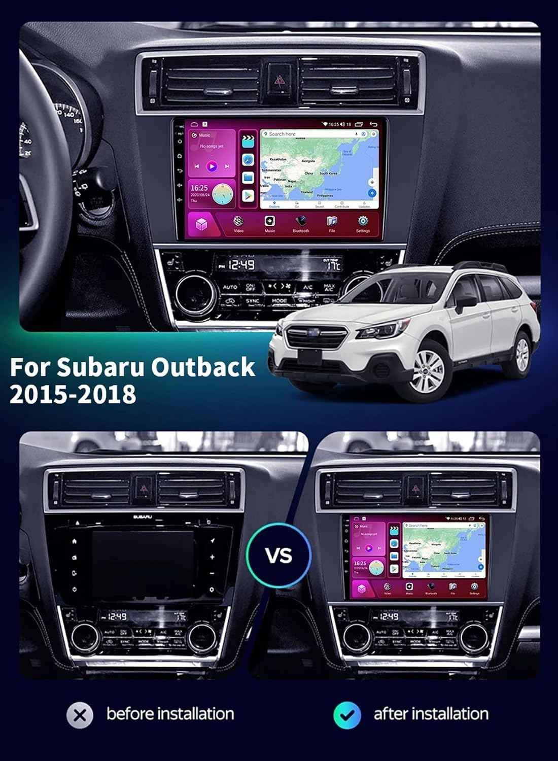 ,A1 1g+32g,Radio samochodowe Android 15 do Subaru Outback 2015-2018, 9-calowy ekran dotykowy IPS, bezprzewodowy CarPlay i Android Auto, GPS, WiFi, Bluetooth