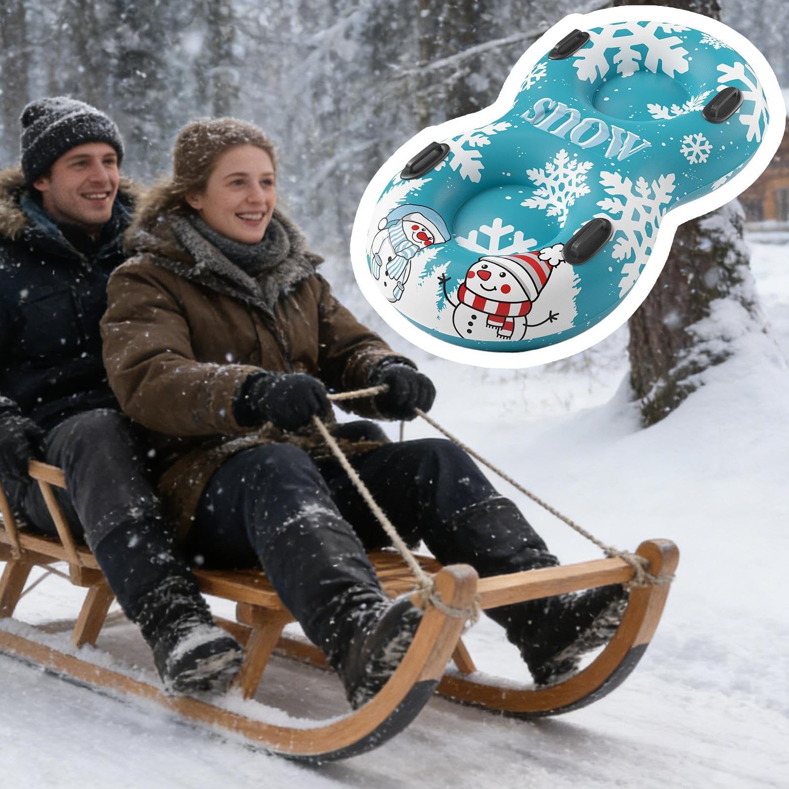Tubi da Neve ad Alta Resistenza Slittino per 2 Persone Robusto con Maniglie | Grandi Tubi da Neve Adatto a Bambini Ragazzi Ragazze Adolescenti Adulti e Famiglia per Vacanze Invernali e Libero