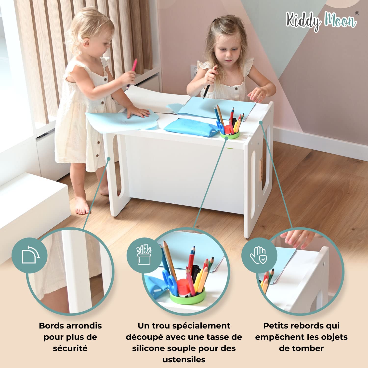 KiddyMoon Table Et Chaise pour Enfants Petit Bureau, Gris