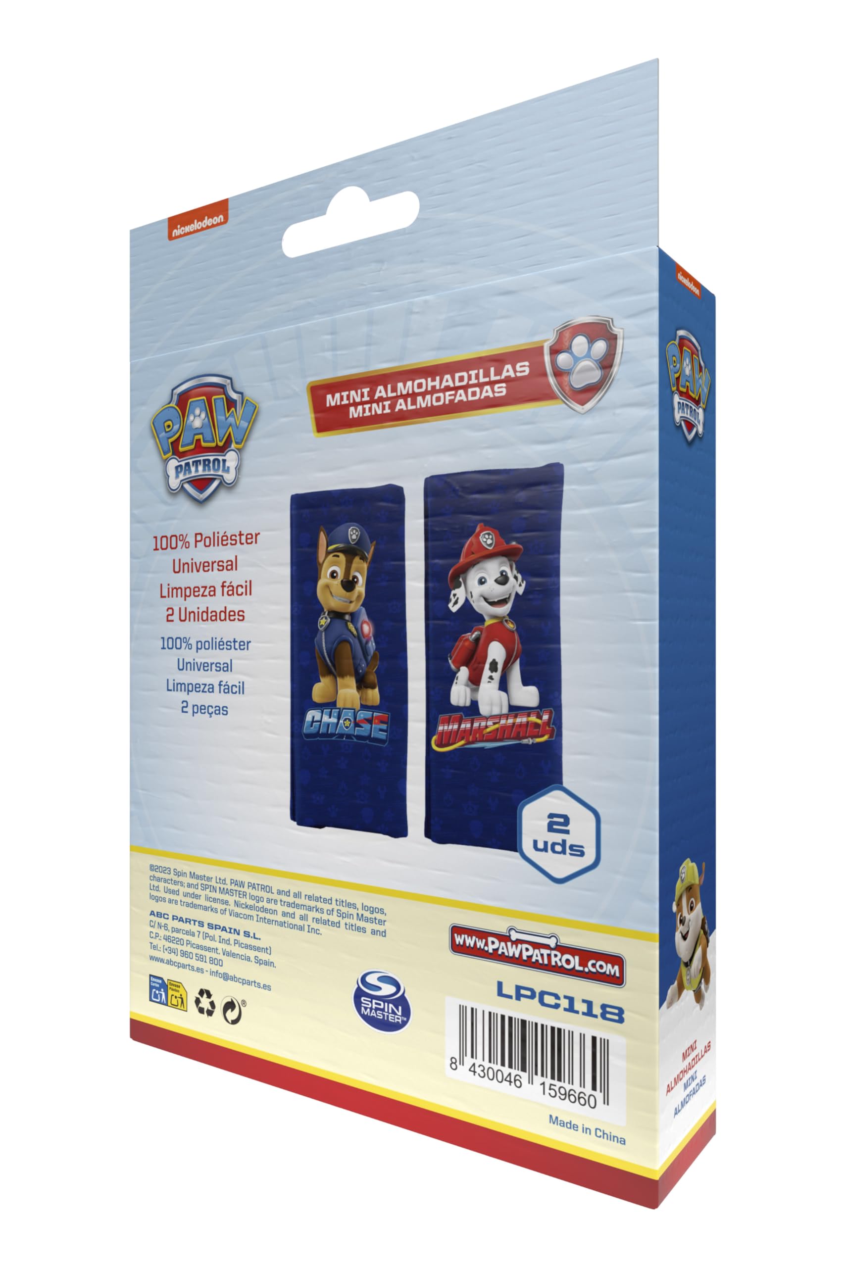 PAW PATROL Zestaw 2 mini nakładek na pasek dla chłopców z Chase i Marshallem nakładki na pas dziecięcy z figurkami Chase i Marshall. Idealne do pasów bezpieczeństwa dzieci. Wyjątkowo wygodne i