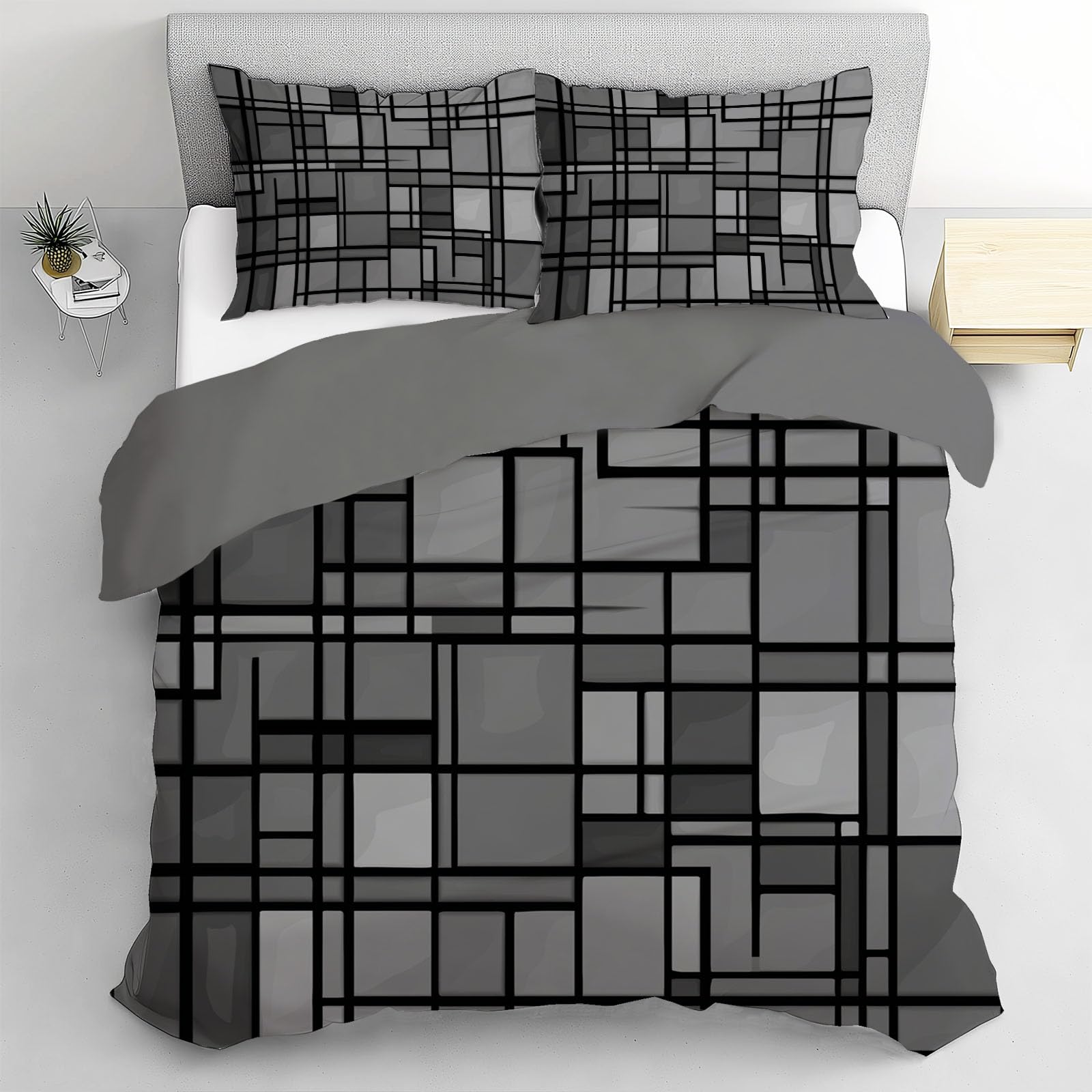 Housse de couette 220x240cm gris anti-glissement à fermeture éclair
