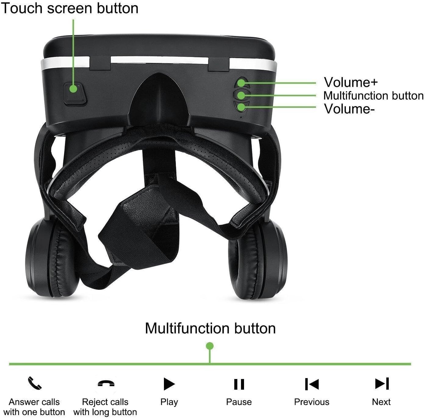 Occhiali VR per telefono cellulare, occhiali VR con auricolare 3D VR, occhiali per la realtà virtuale, PC, intrattenimento, anti-luce blu, adatti per iPhone e Android 5,0-7,3 pollici