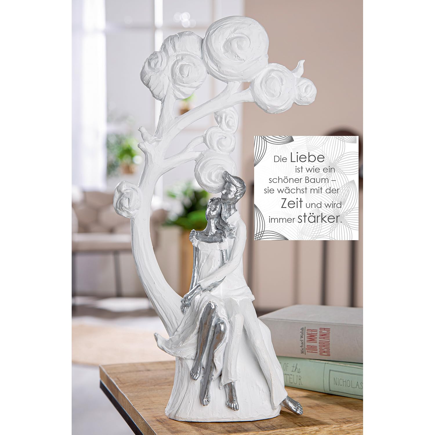 Casablanca Figur Tree of Love - Kunstharz - Weiß-Matt - Metallische Optik - Höhe 40cm x Breite 21cm - Baum-Paar-Motiv