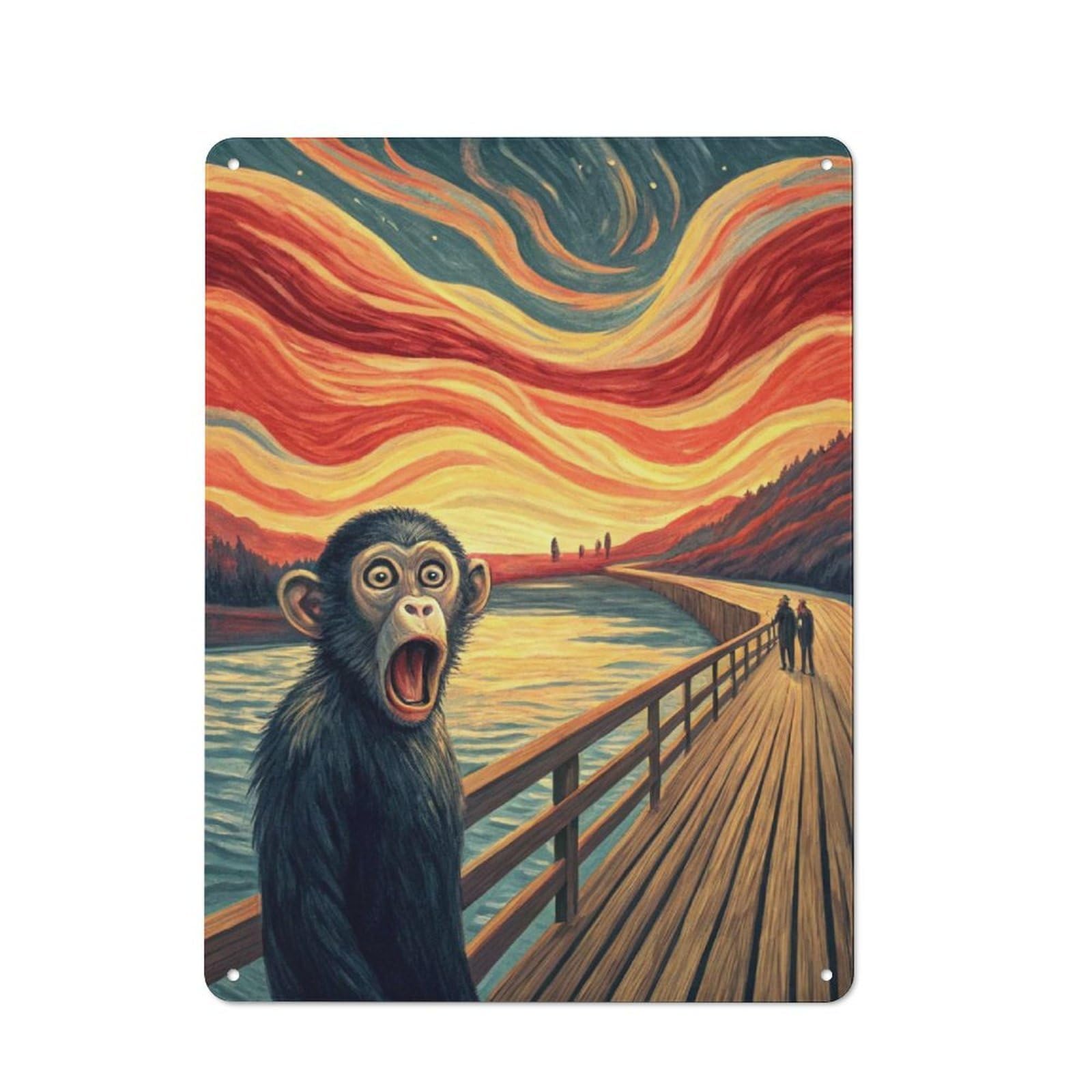 Junmoney Style Screaming Monkey On A Bridge Rustic Tin Sign 40X30cm For Living Room Wall, Suited To Home Wall Decor Collectors