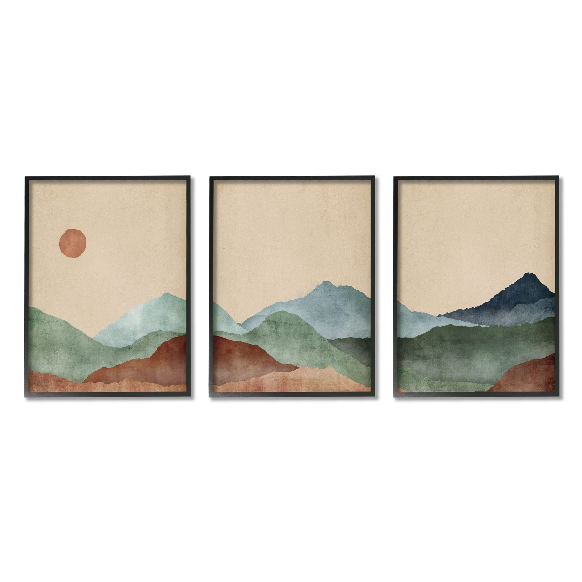 Stupell Industries Abstract Mountains Landscape Moon 3pc Framed Giclee Art Set, Design by JJ Design House LLC