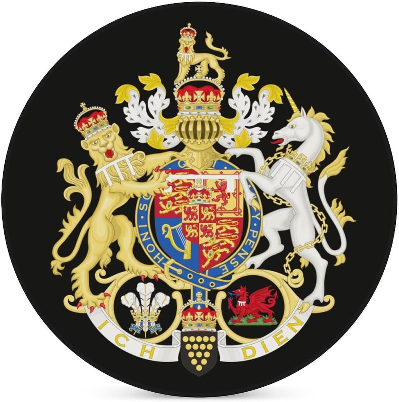 Coat Arms of The Prince of Wales Funny Round Ceramic Coasters for Drink Absorbent Cup Holders Tabletop Protection