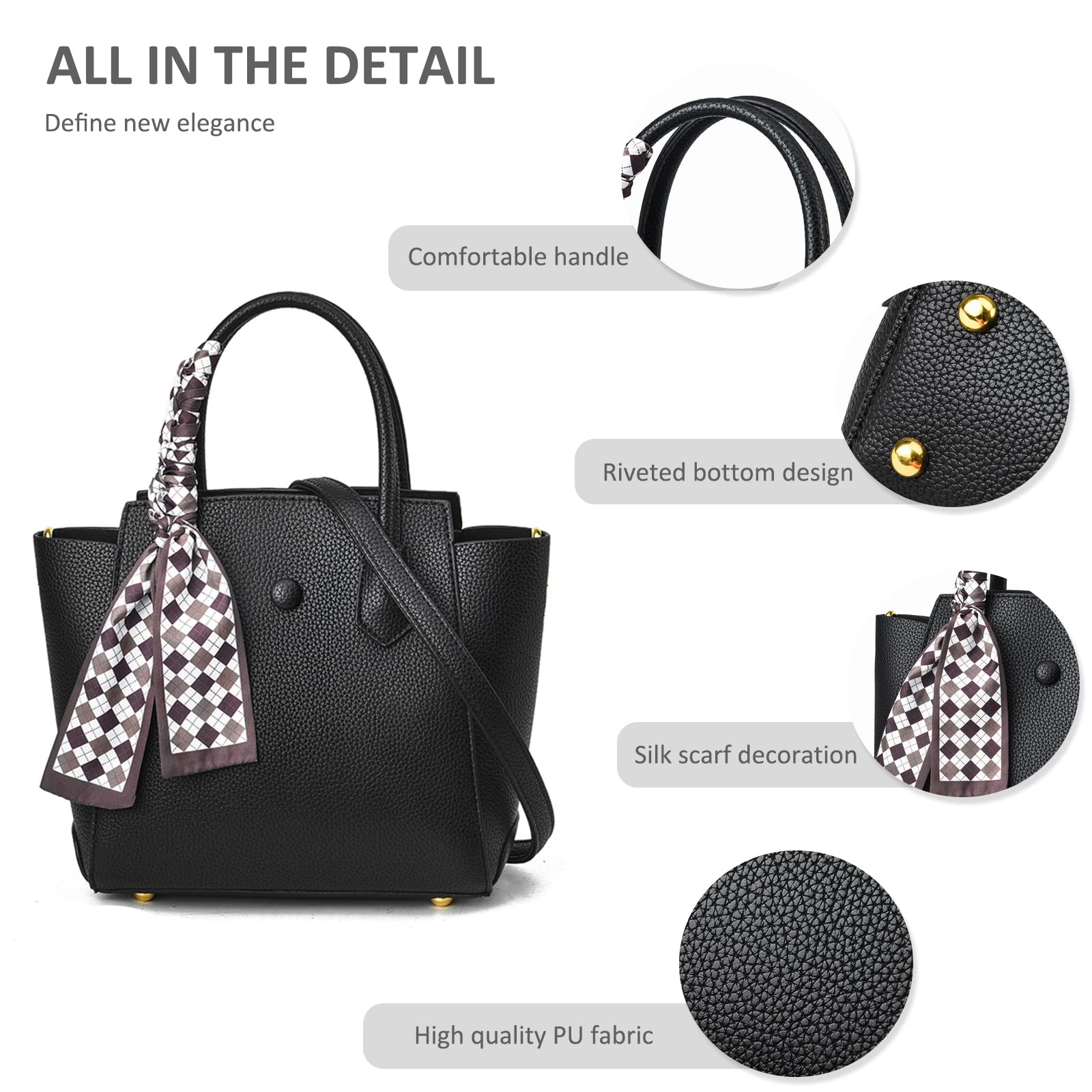ADITAM Handtaschen für Damen Elegante Henkeltaschen Mode Bucket Bag Damen Kleine Umhängetasche PU Leder Umhängetasche Umhängetasche mit Schleife Double the Comfort