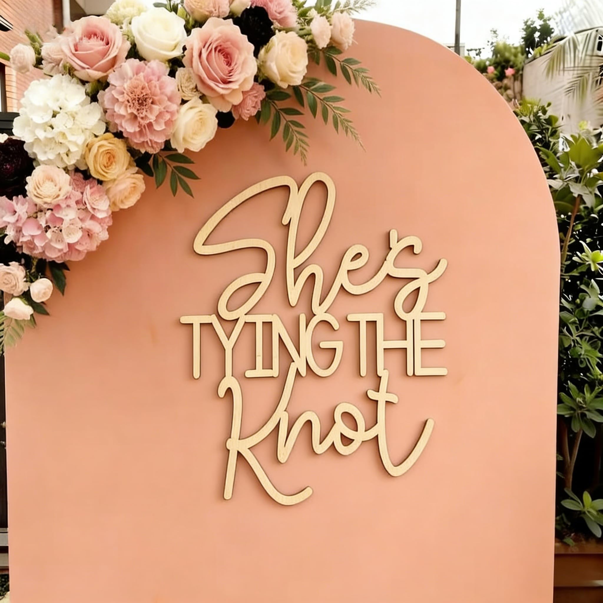 Qbfwety Natural Wood She's Tying The Knot Wedding Sign, Decorative Wall Art, Color Bridal Shower Decoration,Wedding Venues Sign,Engagement Party Decoration,Bride To Be Backdrop