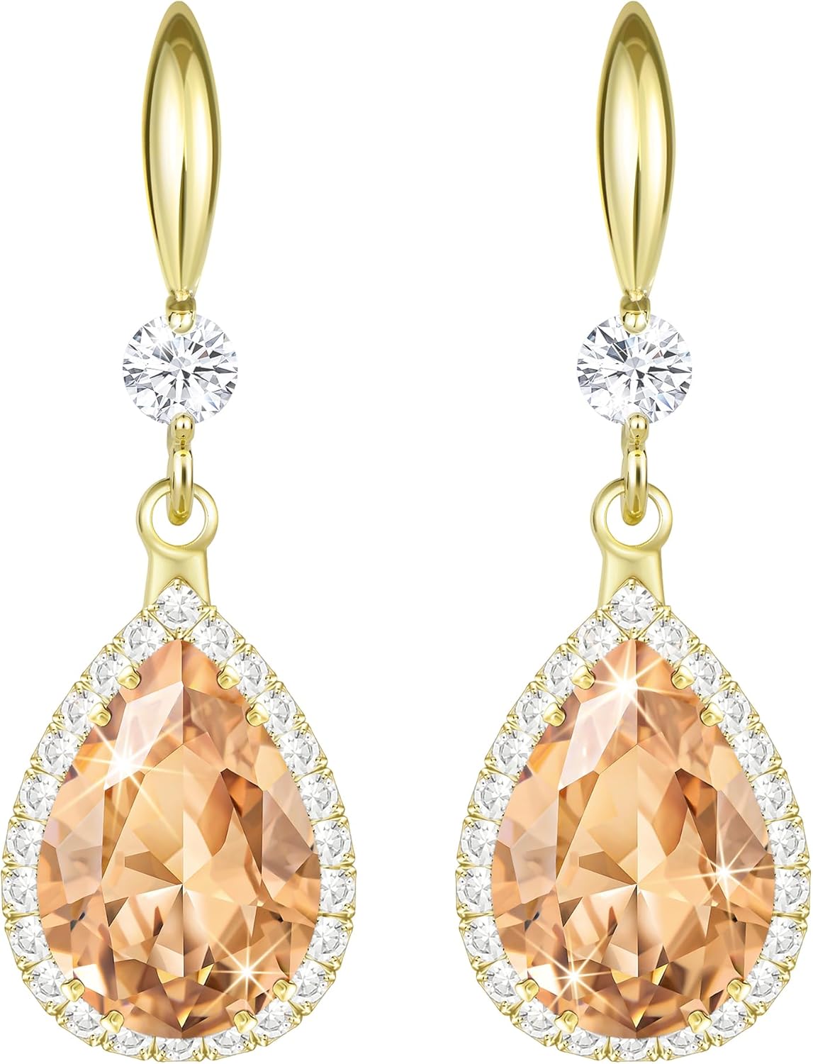 Linawe Imitation Diamond Dangle Earrings for Women Trendy, Rhinestone Drop Chandelier Earrings, Teardrop Crystal Cubic Zirconia Wedding Jewelry Set, 14K Gold/Rose Gold/Silver Tone