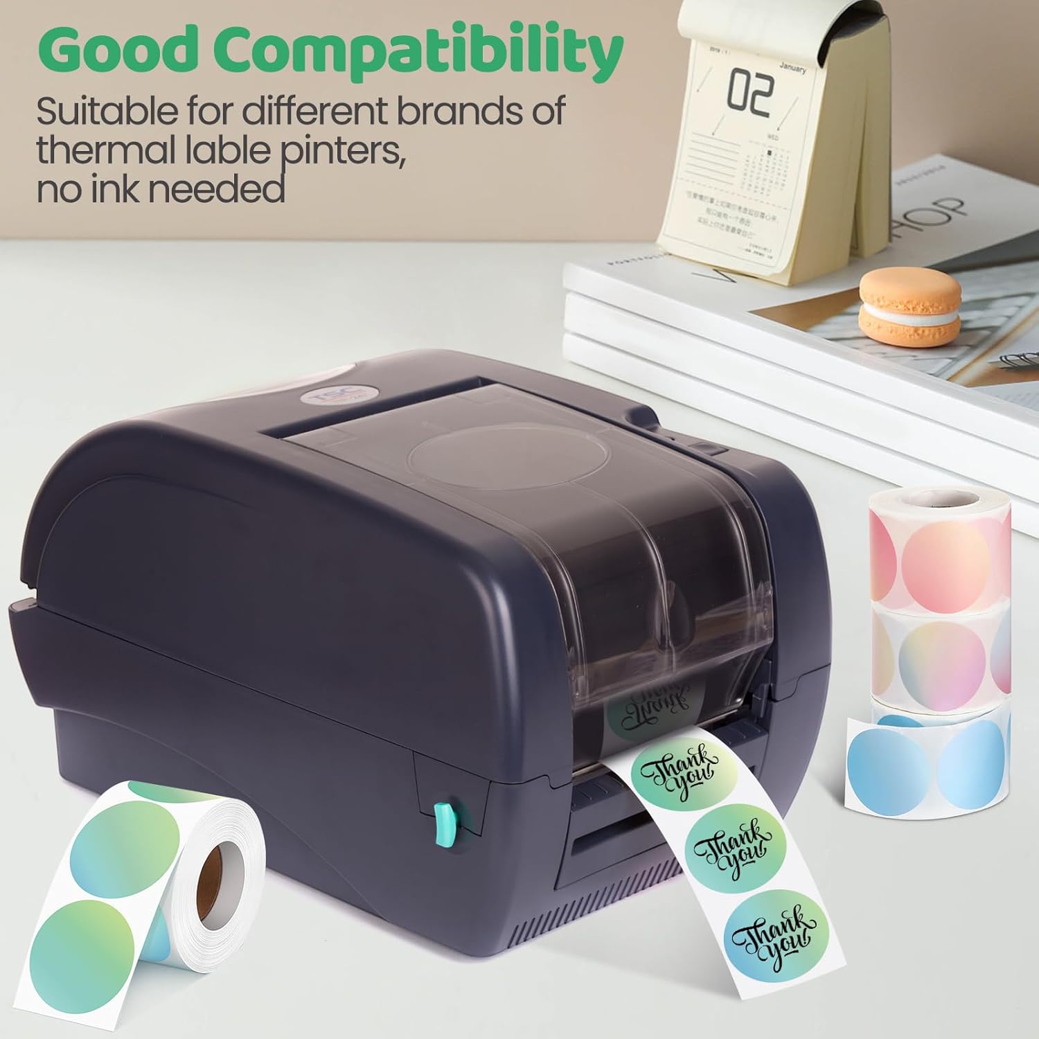 2500 Pcs 2 Inch Circle Thermal Sticker Labels Self Adhesive Round Direct Thermal Labels Multipurpose Printer Stickers for DIY Logo Design, Qr Code, Name Tag(Gradient Color)