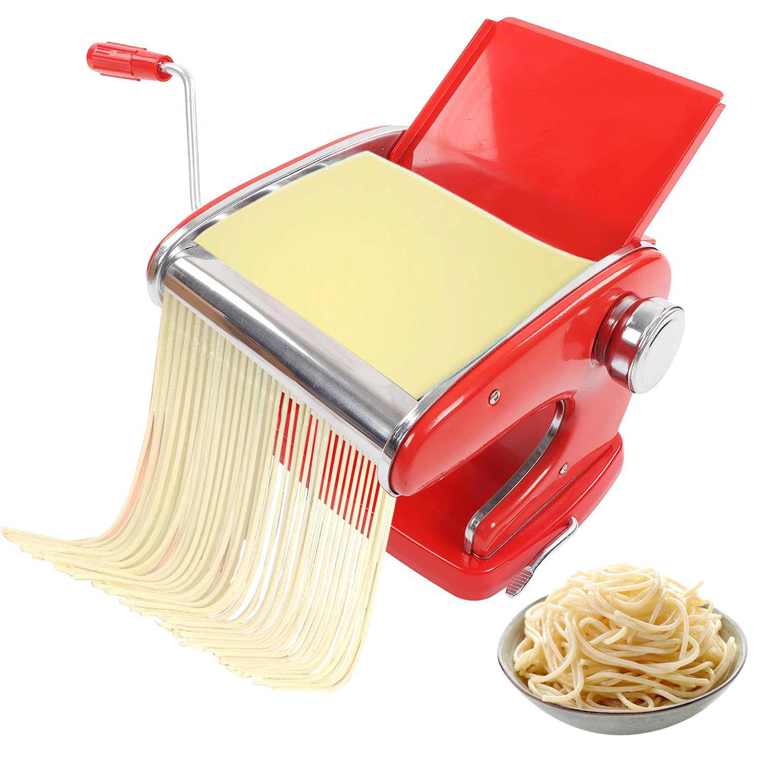 Machine à Pâtes Robuste, en Acier Inoxydable, 6 Réglages D'épaisseur Réglables, Machine à Nouilles pour Spaghetti, Fettuccini, Lasagne Ou Emballage de Boulettes (Rouge)