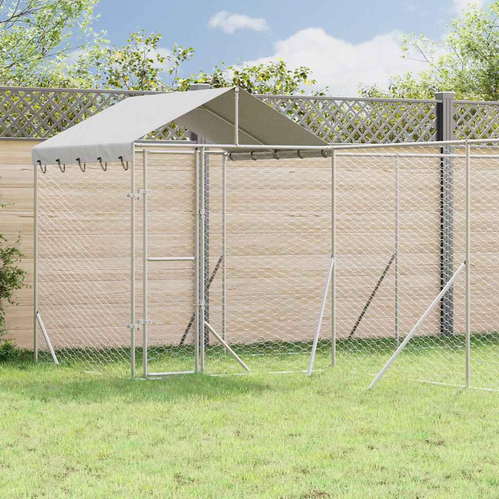 Perrera para perros con techo plateado de acero galvanizado 10 x 6 x 2,5 m, resistente a la intemperie con puerta con cierre, ideal para jardín, terraza, camping y salida segura