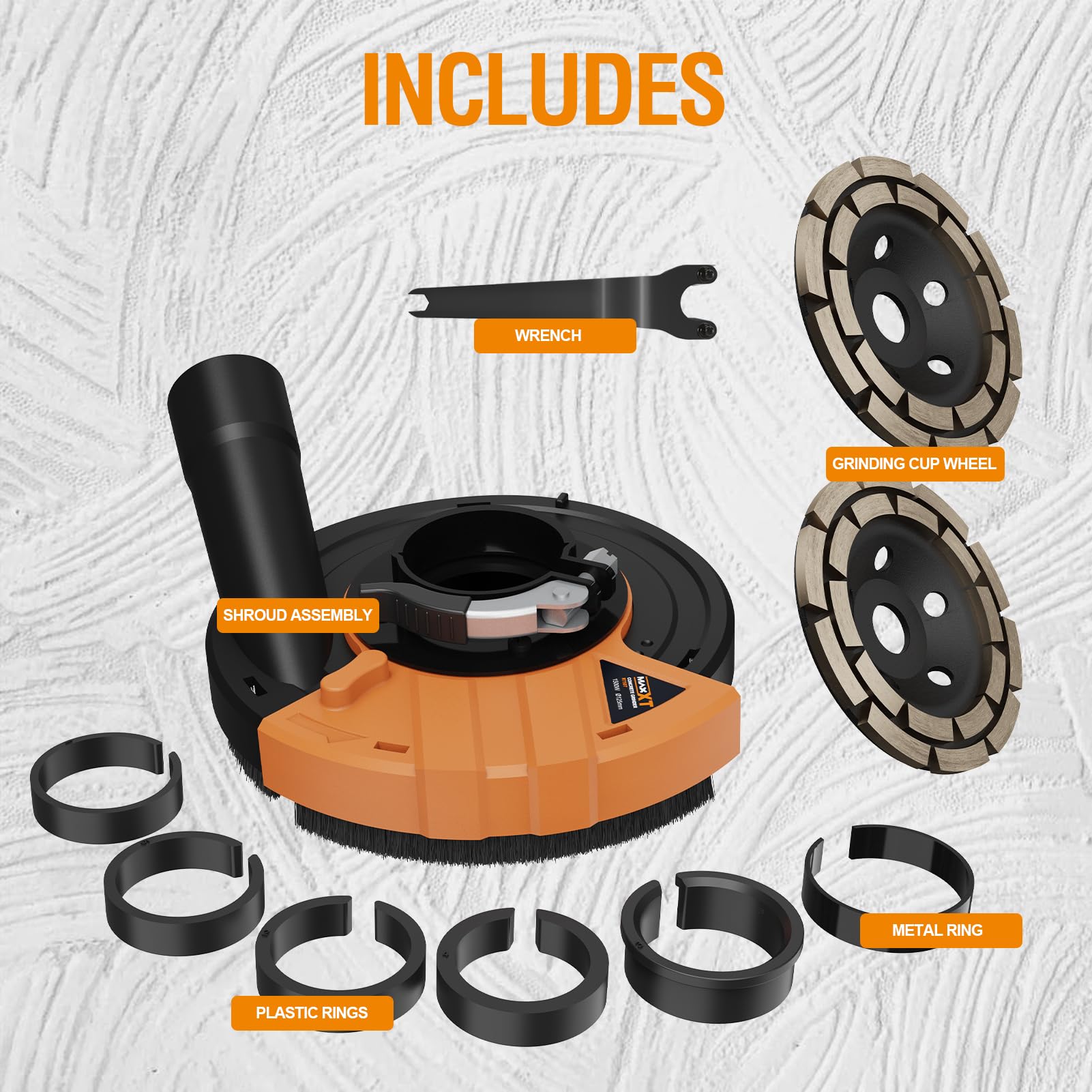 Kit de ponçage béton 125mm MAXXT pour meuleuse d'angle avec protection anti-poussière et disques diamantés