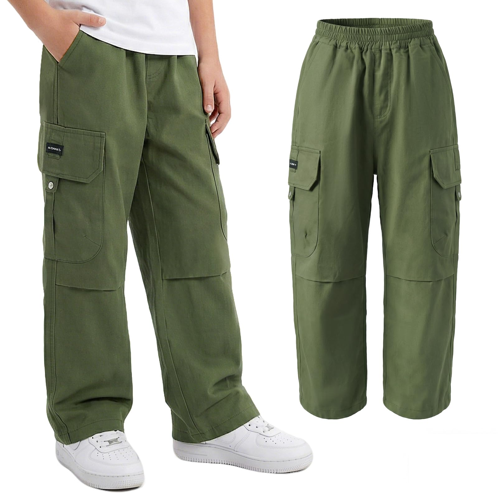 Pantaloni Cargo Ragazzo Baggy Traspirante Pantaloni con Vita Elastico e Multi-Tasche Cotone Morbido Bambino Cargo Jogging Sportivi Streetwear Pantalone per Bambino 7-15 Anni