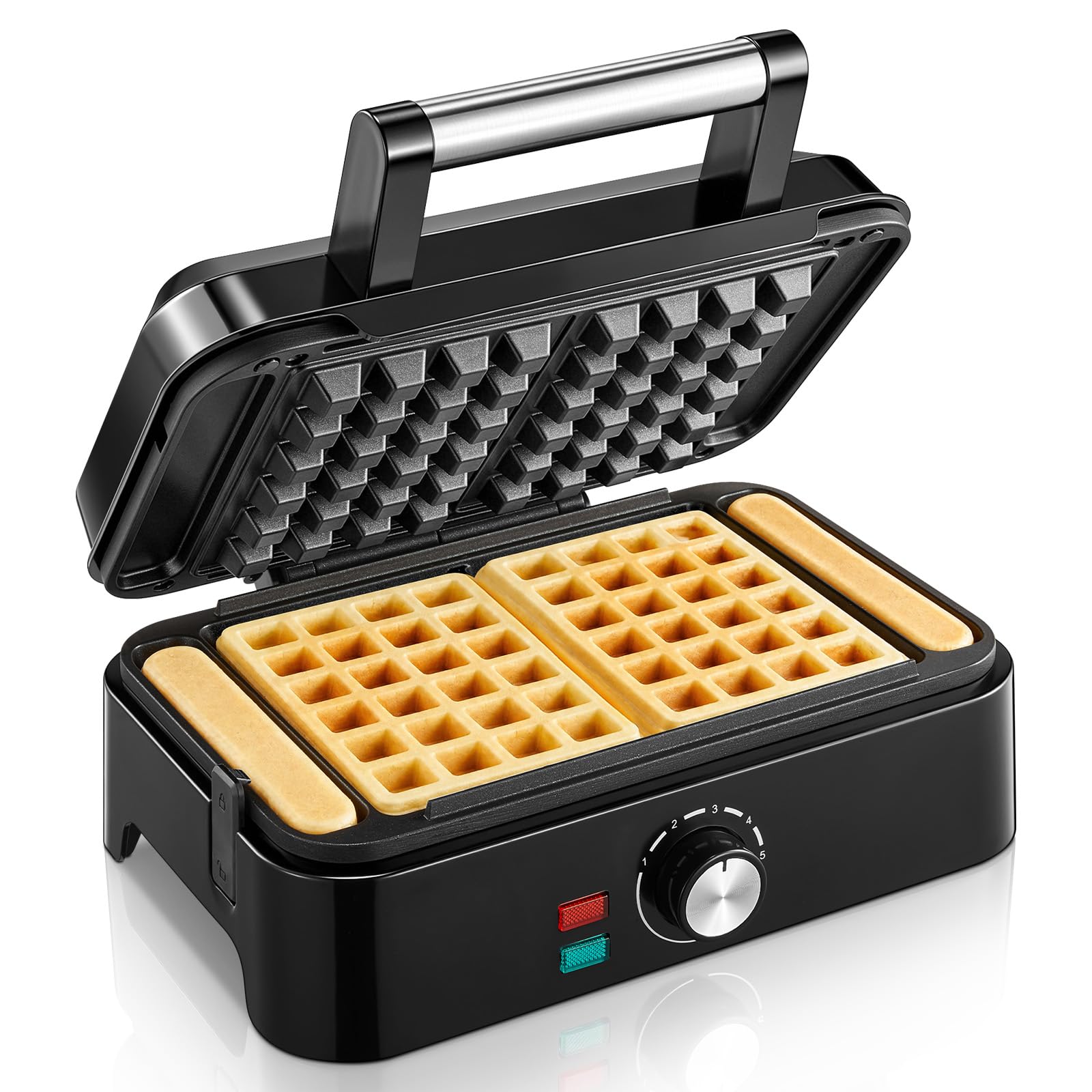 Piastra per waffle belga, doppia piastra antiaderente, con regolazione automatica della temperatura e spie di controllo
