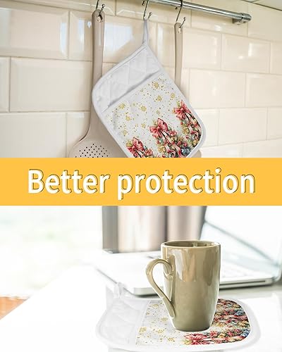 Miniatura 36 de Juego de 4 agarraderas de tela de rizo antideslizantes y aislantes de calor con bolsillo, guantes gruesos para horno, posavasos para hornear, bolas