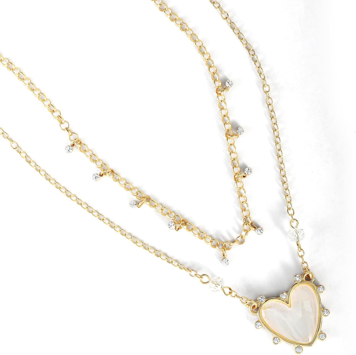 Jessica Simpson Womens Layered Heart Necklace 18" + 2" - Gold-Tone Double Strand Necklace with Heart Pendant - Image 4