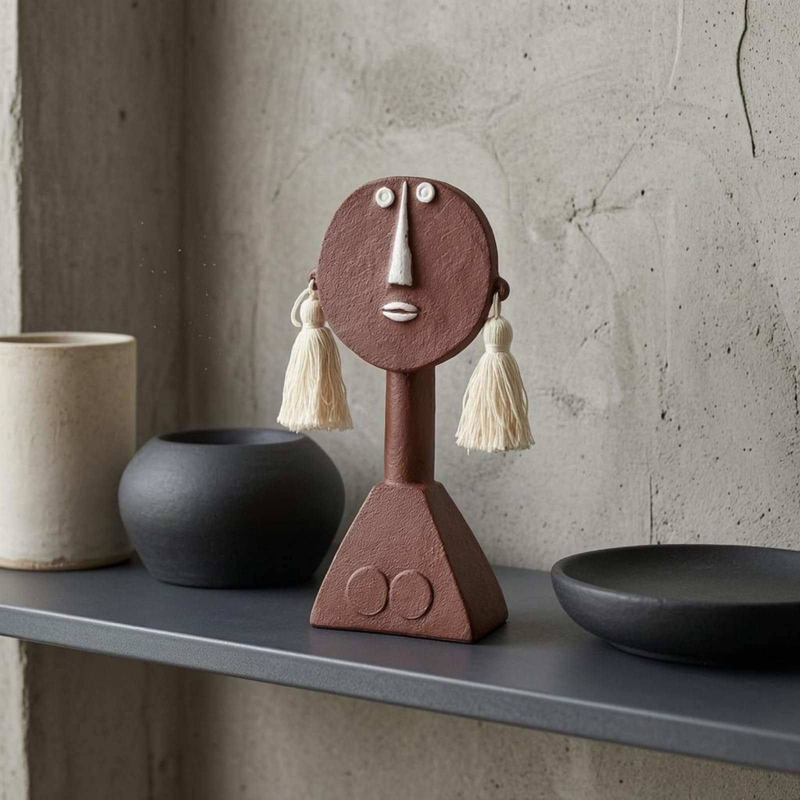 Figura Umana Irreale Orecchini Pendenti Figurina con Base Geometrica Decorativo Figura Volto Umano
