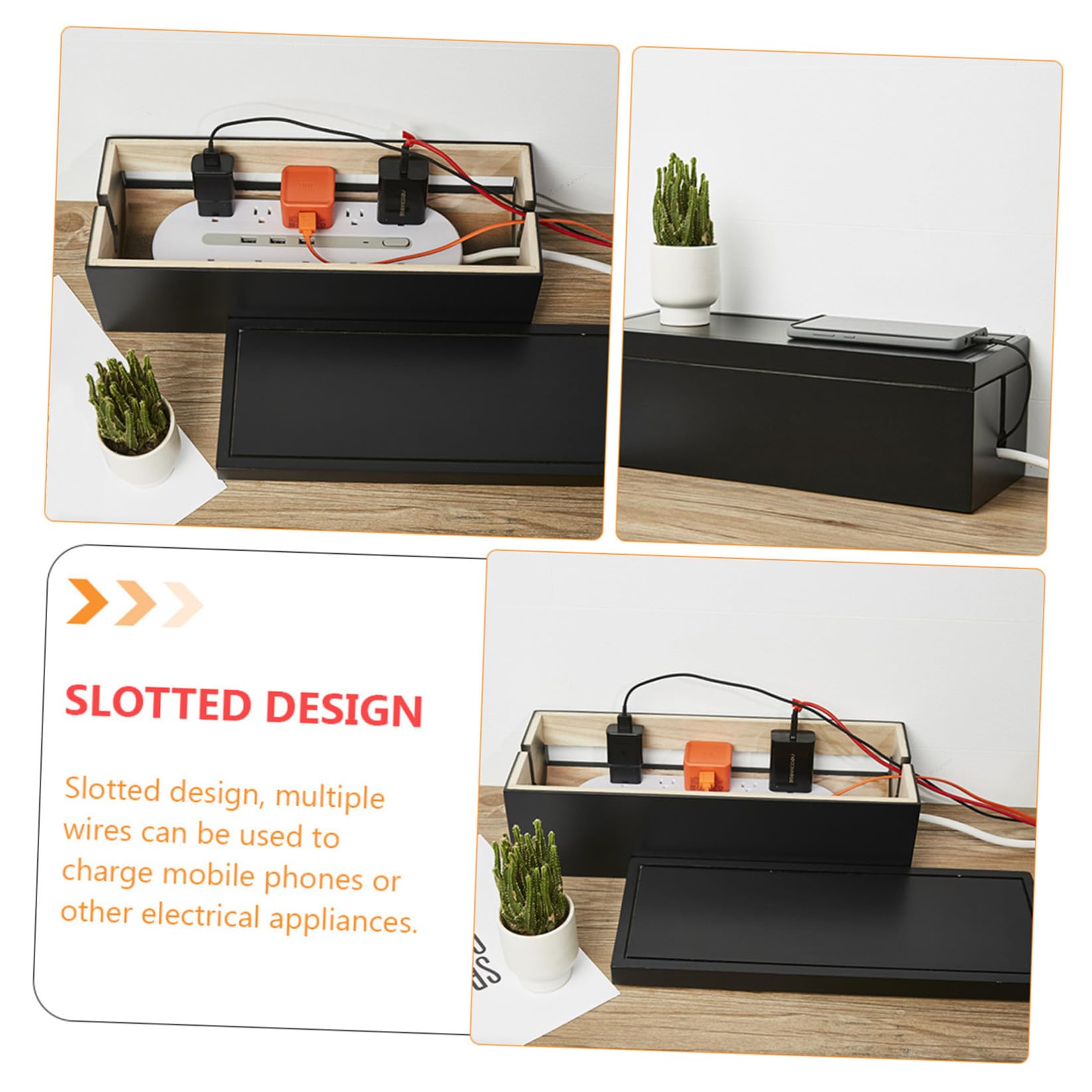 CLISPEED 1pieza Caja de Cables de Madera para Enchufes Múltiples Almacenamiento Seguro y Estético para Regletas y Cables Eléctricos Negro Diseño Sencillo y Duradero para Hogar