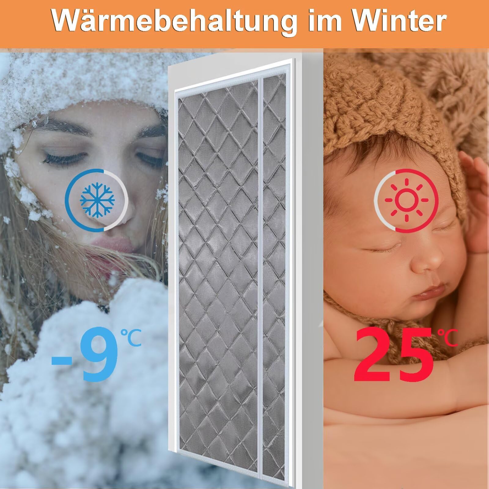 Wärmeschutzvorhang 110x220CM, Kälteschutz warm Hitzeschutz Magnetvorhang Tür Automatisches SchließEn Frei Magnetisch, für Schlafzimmer,Drinnen und Draußen- Grau mit Seitenöffnung