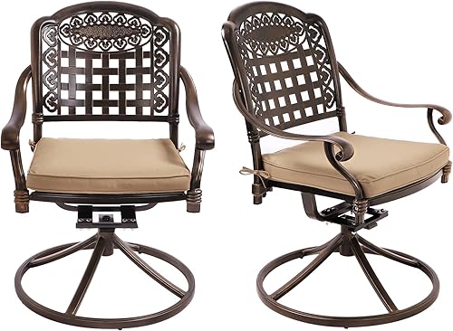 Grepatio Juego de 2 sillas giratorias para patio al aire libre, muebles de sillas giratorias para exteriores, juego de sillas de comedor de aluminio