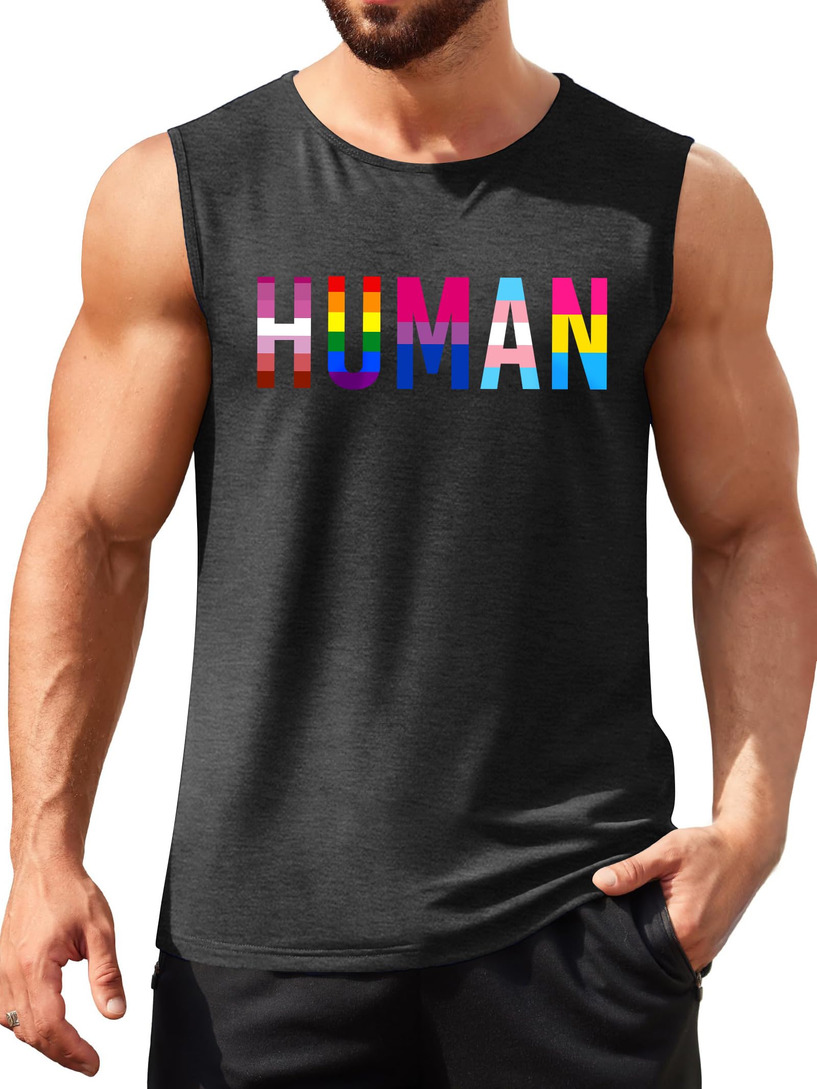 Photo 1 of PICKID Pride Shirt Men Gay Pride Tank Top LGBTQ Rainbow Graphic T-Shirts LGBT Equality Sleeveless Tee Tops