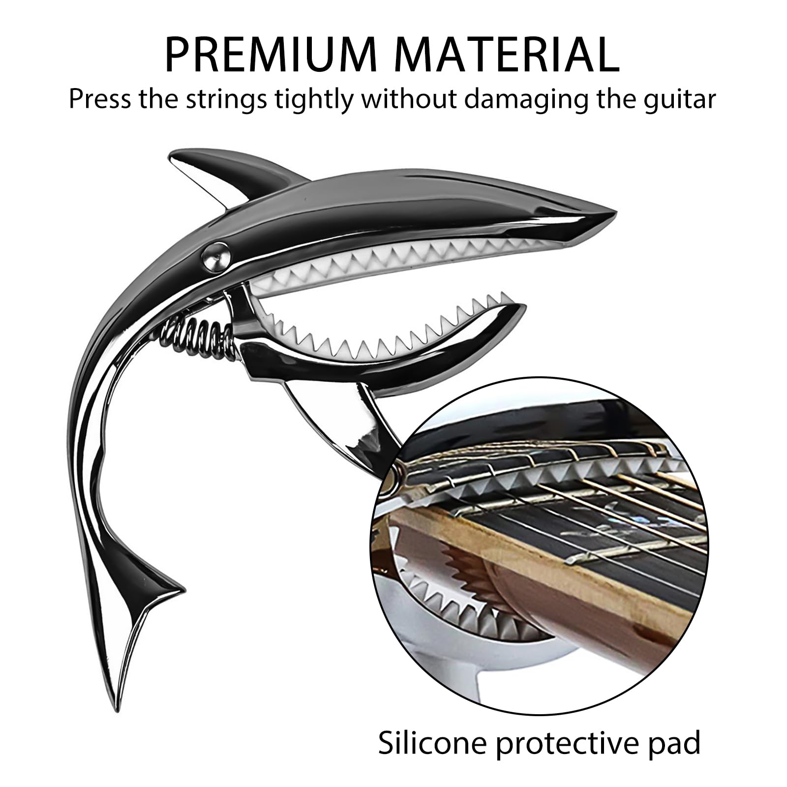 Musiin Shark Guitar Capo - Cool Capo Suitable for Electric Acoustic, Classical Guitars, Ukulele Zinc Alloy Spring Capo (Black) - Image 3
