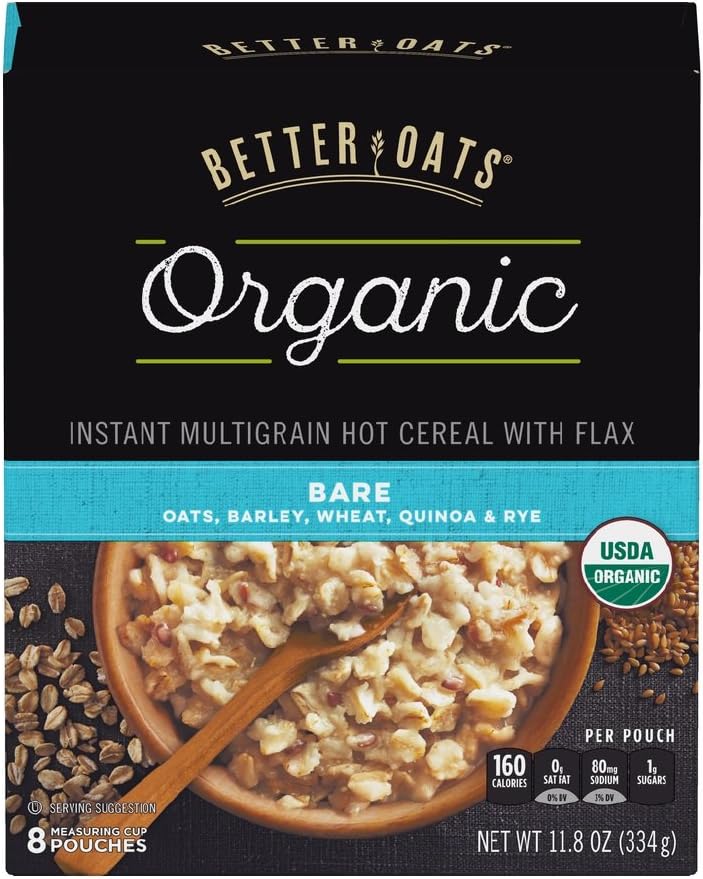 Post Better Oats Organic Instant Oatmeal with Flax Seeds and Quinoa, Bare Flavor, 11.8 Ounce