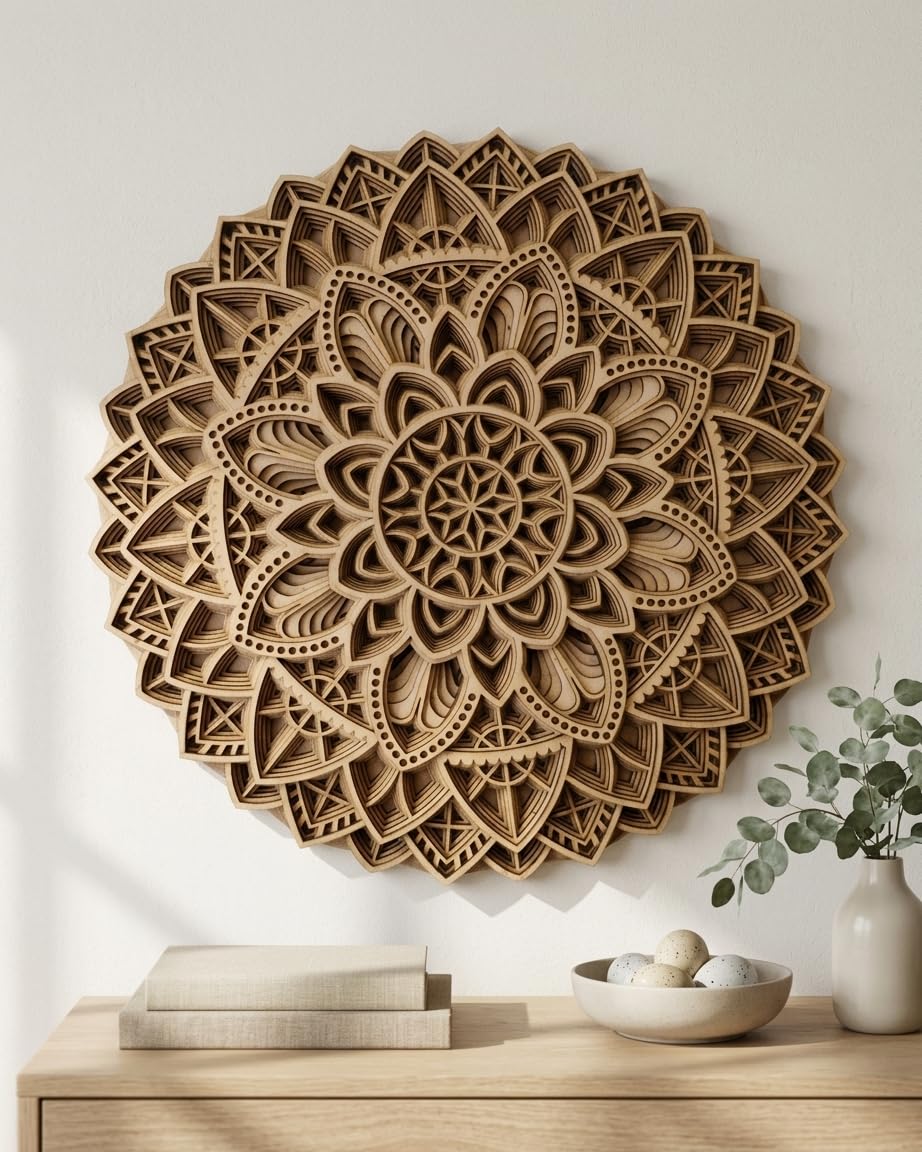 Gloridec 3D Laser Cut Decorative Mandala Art Wall Decor made of Engineered Wood | Decorative Multi Layered Round Mandala Wall Hanging decor, Living Room Wall Hanging (GLDC Round Mandala) (24" x 24" Inch) 4